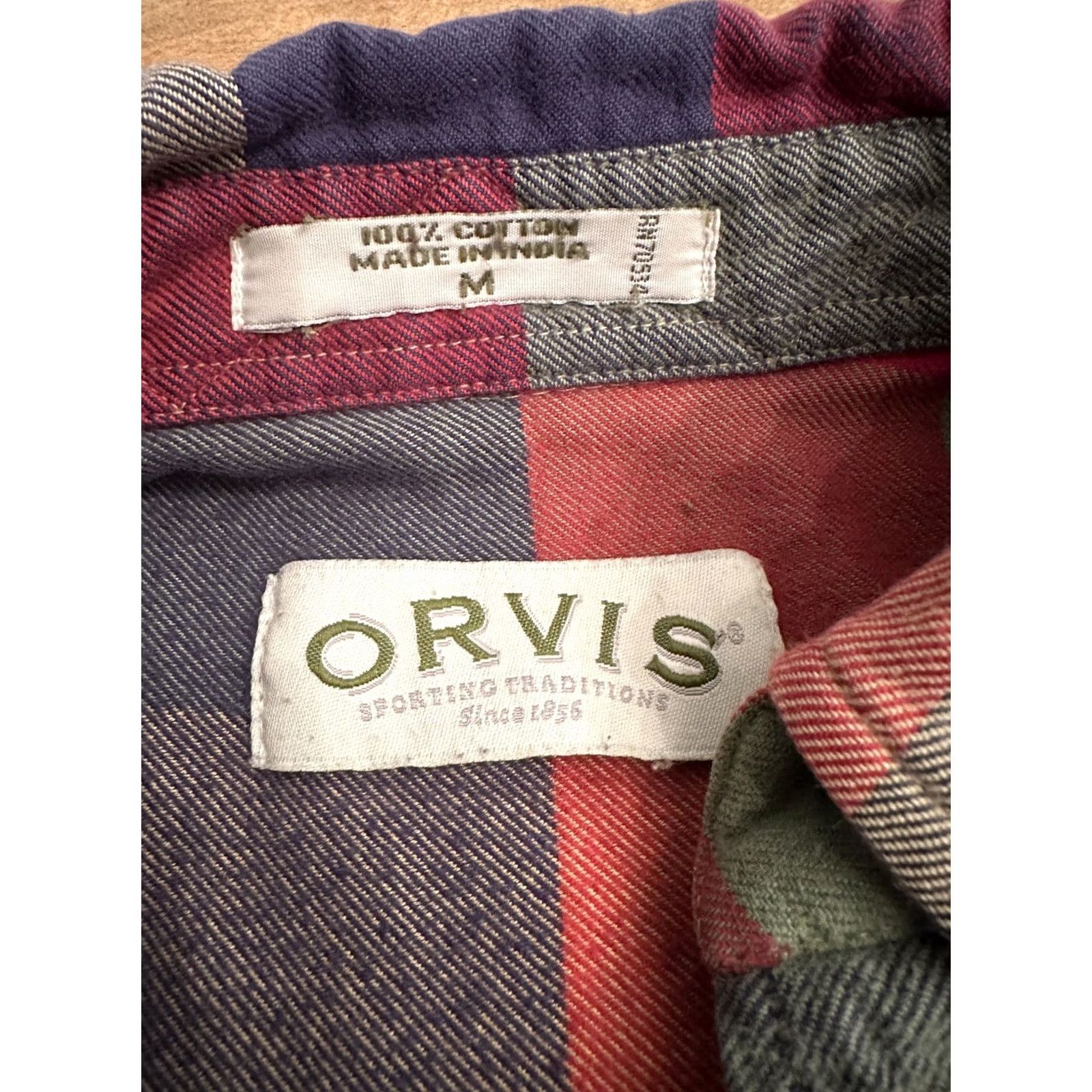 Orvis Orvis Flannel Shirt Men Medium Long Sleeve Button Up Cotton Plaid Multicolor Red Tan Green Classic Western Cowboy Hipster Outdoor Modern Ranch Size US M / EU 48-50 / 2 - 3 Thumbnail