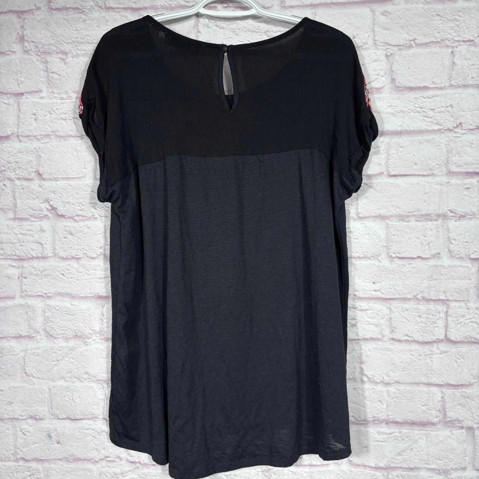 Other Tempted Hearts 2X Black Embroidered Boho Blouse Size XXL / US 16-18 / IT 52-54 - 6 Thumbnail