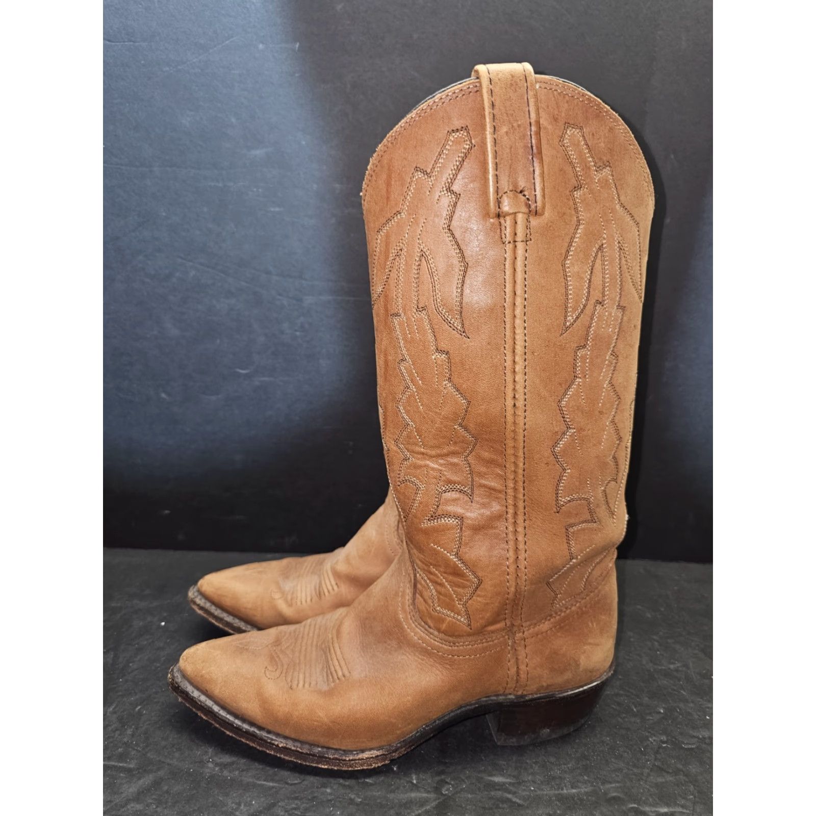 Dan Post VINTAGE Dan Post Marlboro Boots Tan Cowhide Leather Western Cowboy Sz 7M - Classic Cowboy Boots, 1970s, Leather, Boots, tan, Mens Size US 7 / EU 40 - 2 Thumbnail