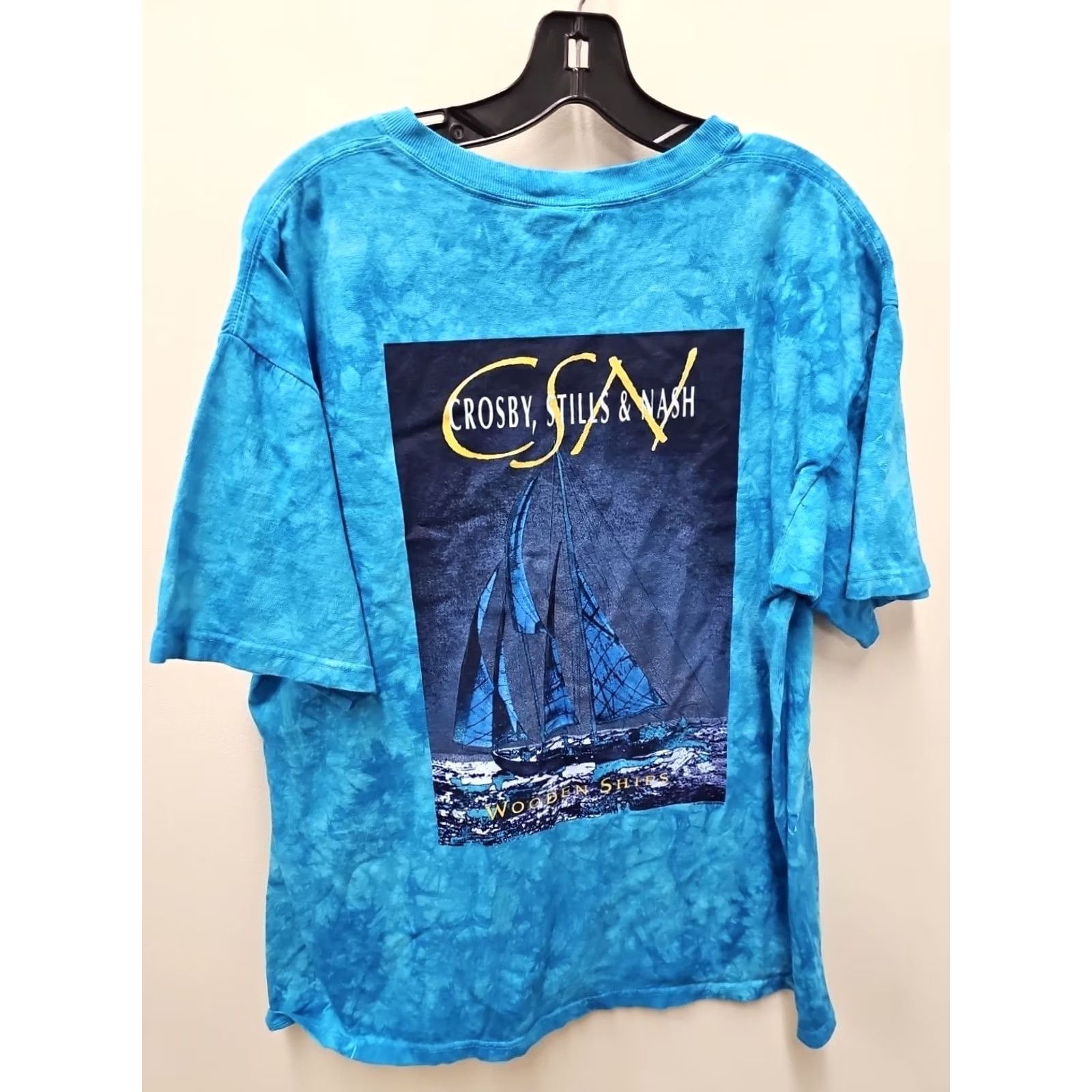 Vintage VINTAGE Crosby Stills & Nash Wooden Ships BLUE TIE DYE T-SHIRT XL Mens Crew Neck Short Sleeve Graphic Print 2000s Concert Band Size US XL / EU 56 / 4 - 4 Thumbnail