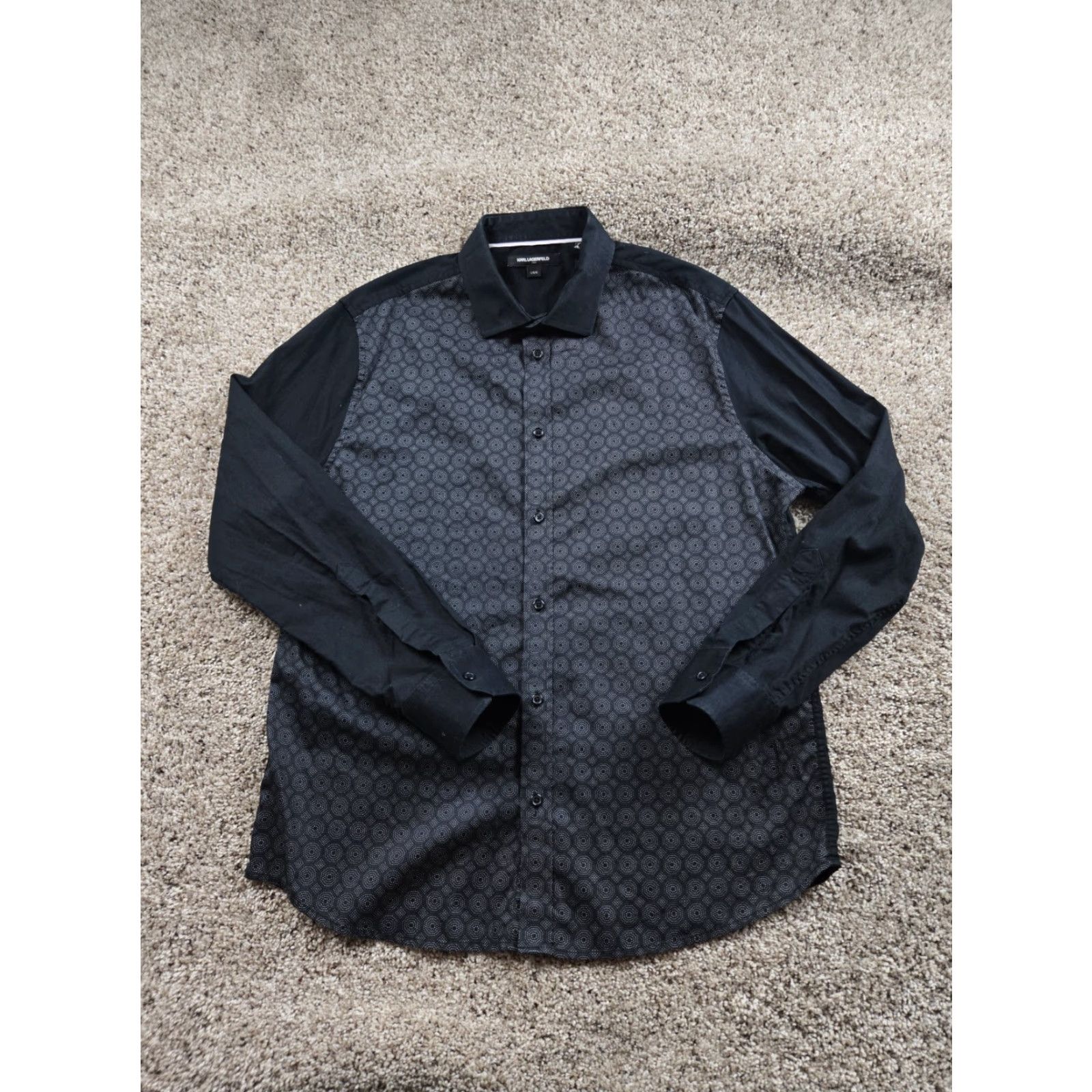Karl Lagerfeld Karl Lagerfeld Shirt Mens Large Black Geometric Cotton Stretch Button Up Size US L / EU 52-54 / 3 - 2 Thumbnail