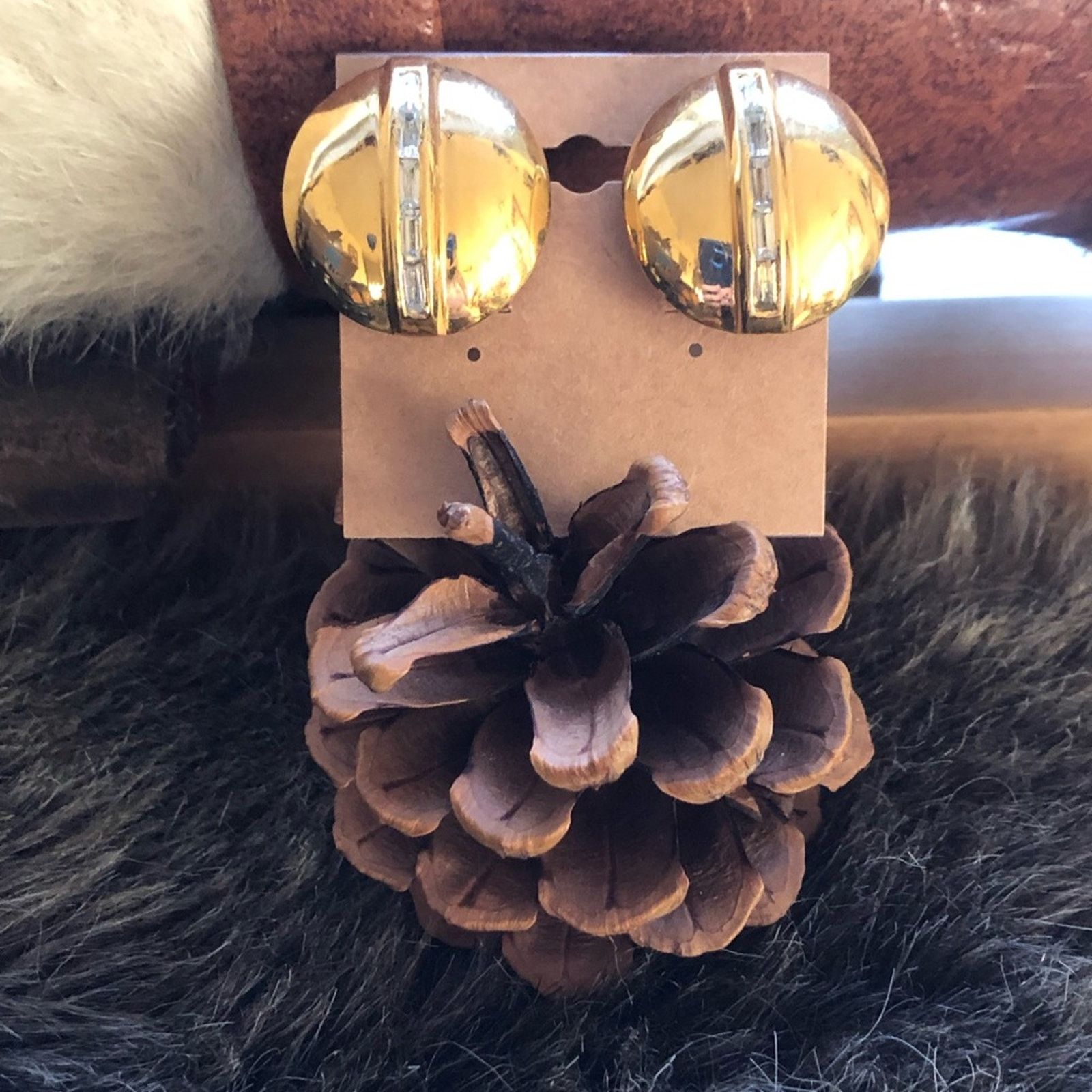 Vintage 80s Impostors dome baguette stone clip on earrings