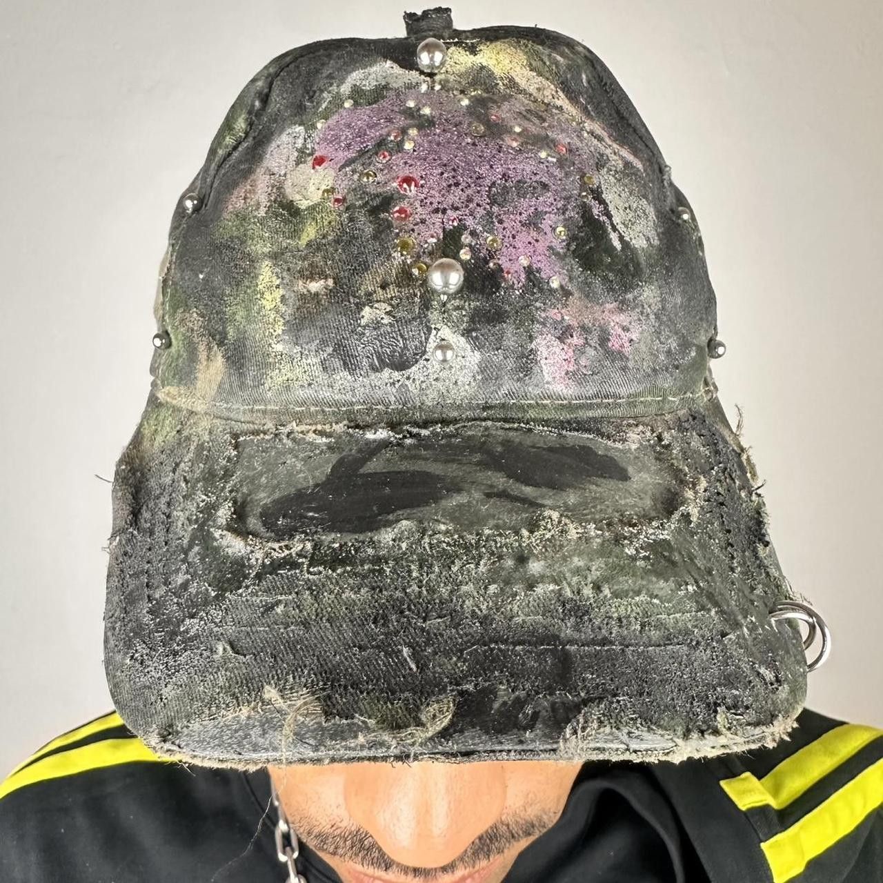 Other ASTROBOI* 'Rhinestone Camo' Green Distressed Hat Size ONE SIZE - 7 Thumbnail