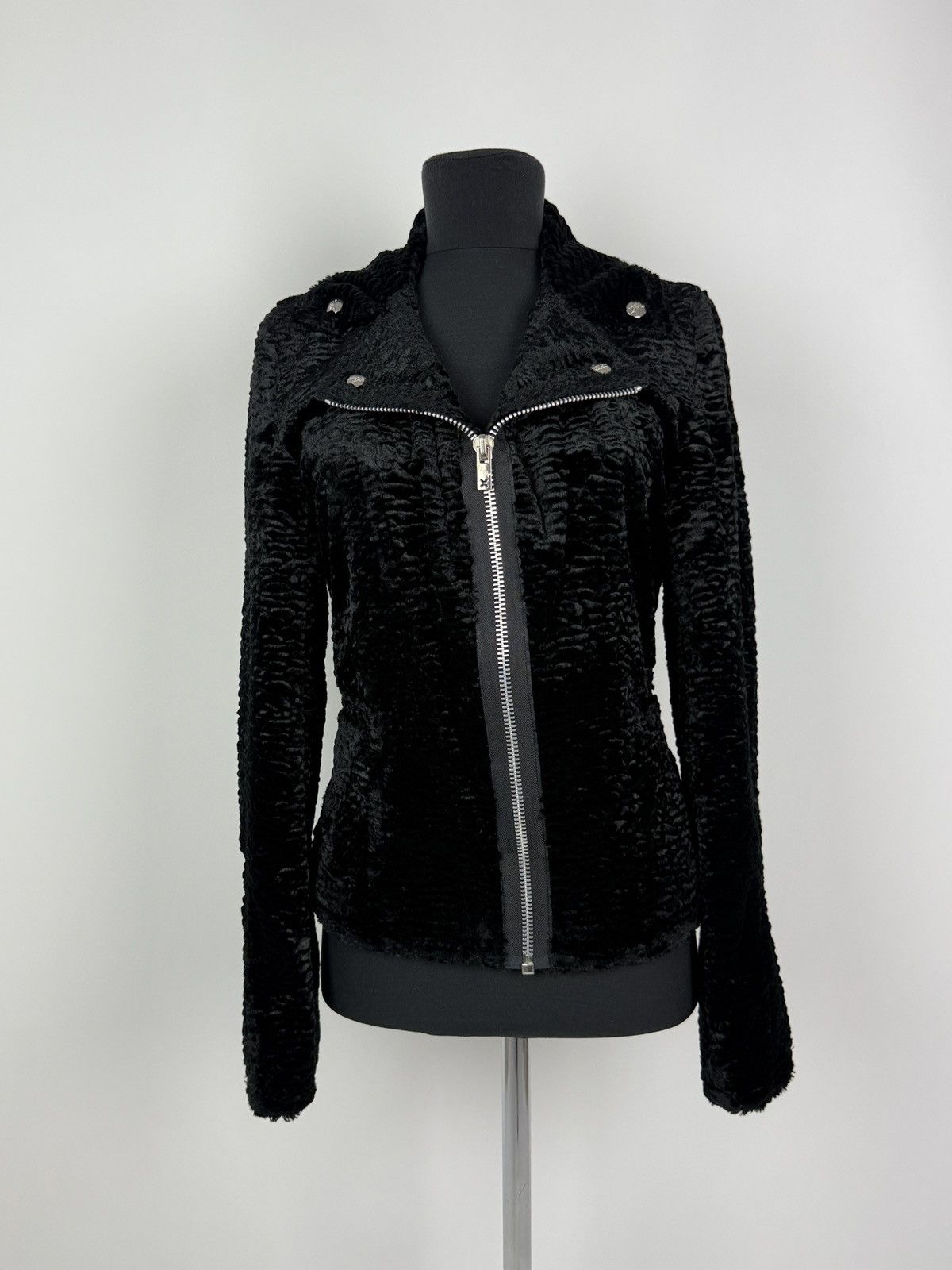 Tripp NYC Y2K Tripp NYC Black Textured Velvet Moto Rider Jacket Gothic Size S / US 4 / IT 40 - 2 Thumbnail