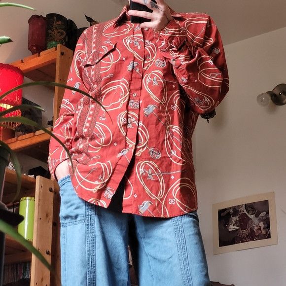 Roper Roper Rust Orange Western Patterned Button-Up Shirt - Lg Size US L / EU 52-54 / 3 - 3 Thumbnail