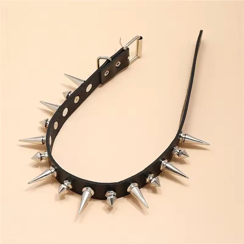 Jewelry Long Spike Choker Leather Collar Size ONE SIZE - 6 Thumbnail