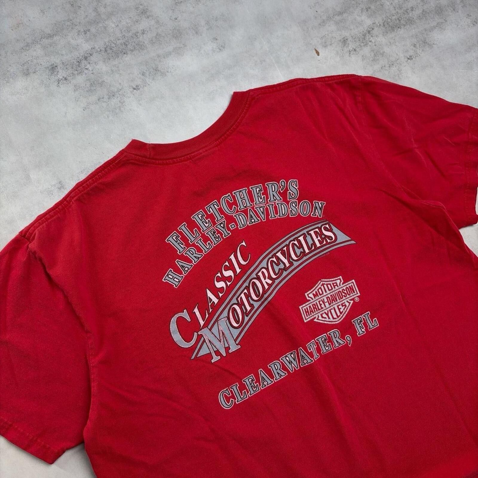 Harley Davidson Y2K Red Harley Davidson Grunge Biker Graphic Pocket T-Shirt Size US L / EU 52-54 / 3 - 7 Thumbnail