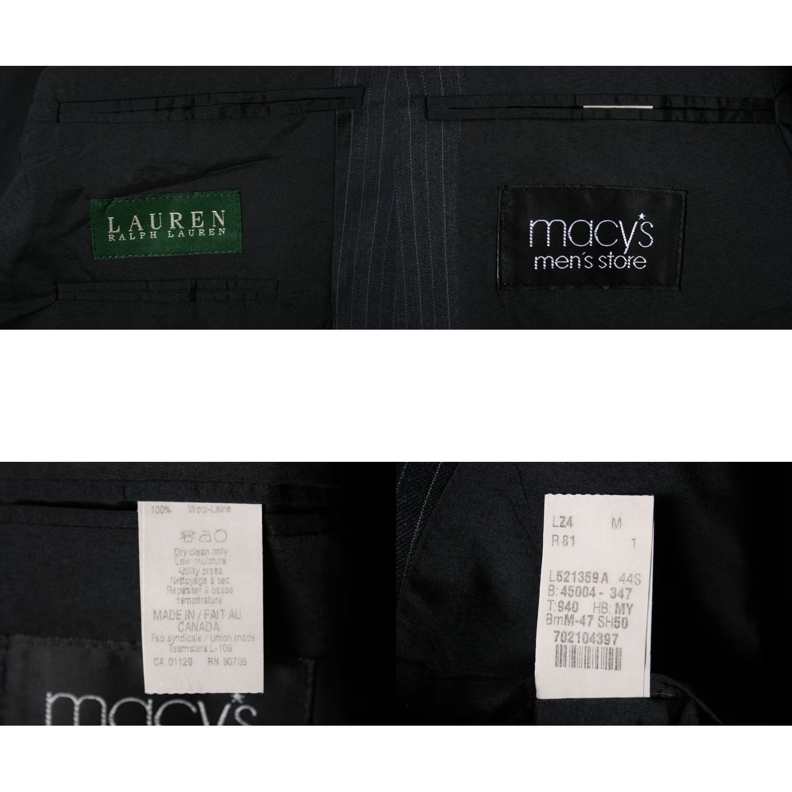 Ralph Lauren VINTAGE Lauren Ralph Lauren Sport Coat Charcoal Wool 44S Men Jacket Single-Breasted Two-Button Short 100% Wool Canda? Size US S / EU 44-46 / 1 - 8 Thumbnail