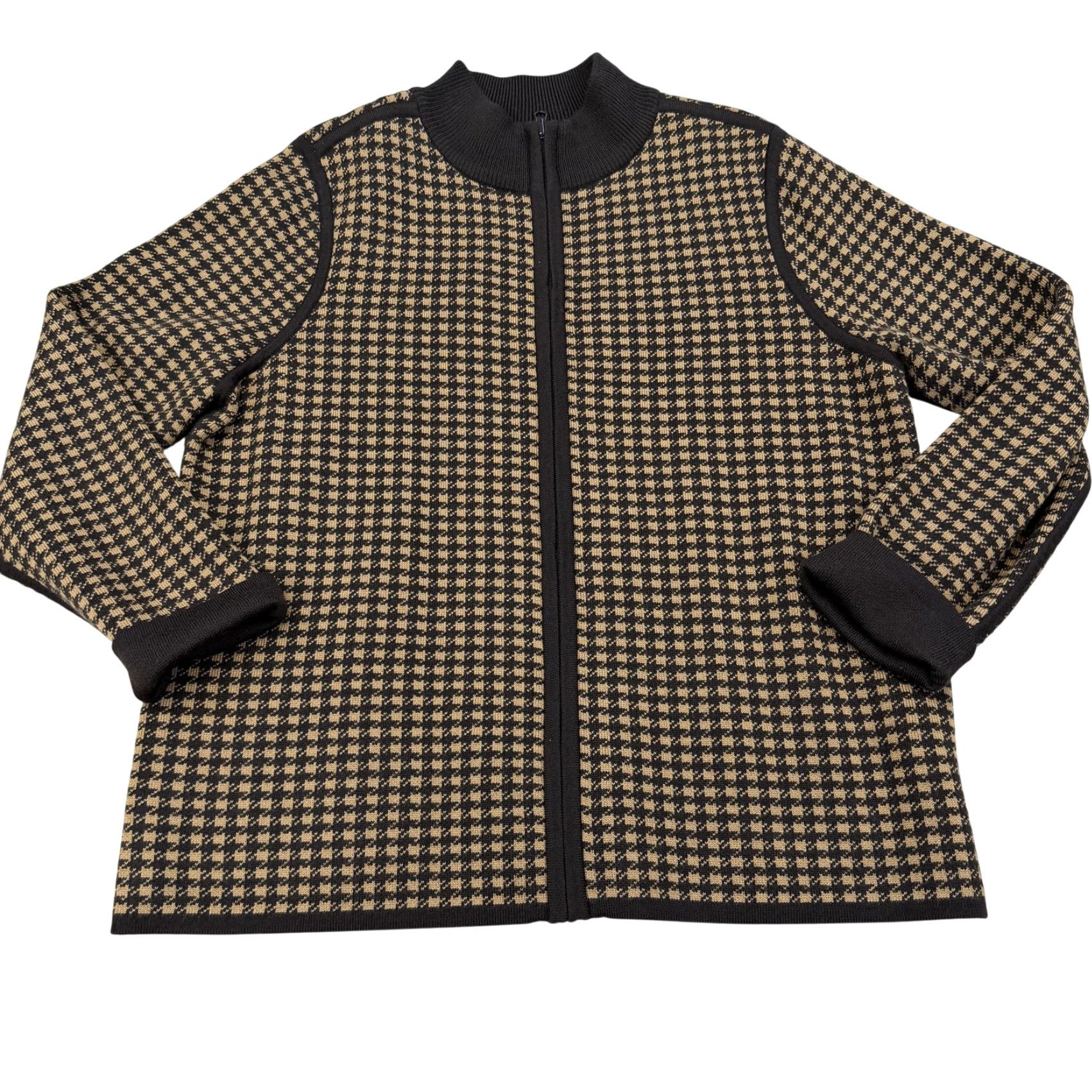 Pendleton Pendleton Sweater Womens XL Petite Brown Black Houndstooth Merino Wool Zip Mock Neck Full Zip Reversible Knitting Knit Wool Blend Nylon Size XL / US 12-14 / IT 48-50 - 2 Thumbnail