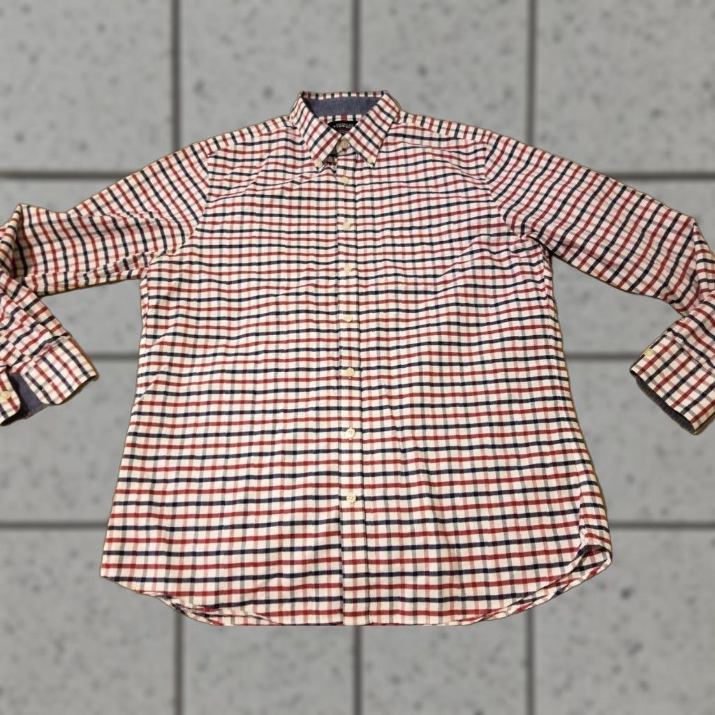 Charles Tyrwhitt Charles Tyrwhitt Shirt Mens L Large Slim Red Plaid Button-Up Cotton Shirt Size 42R - 1 Thumbnail