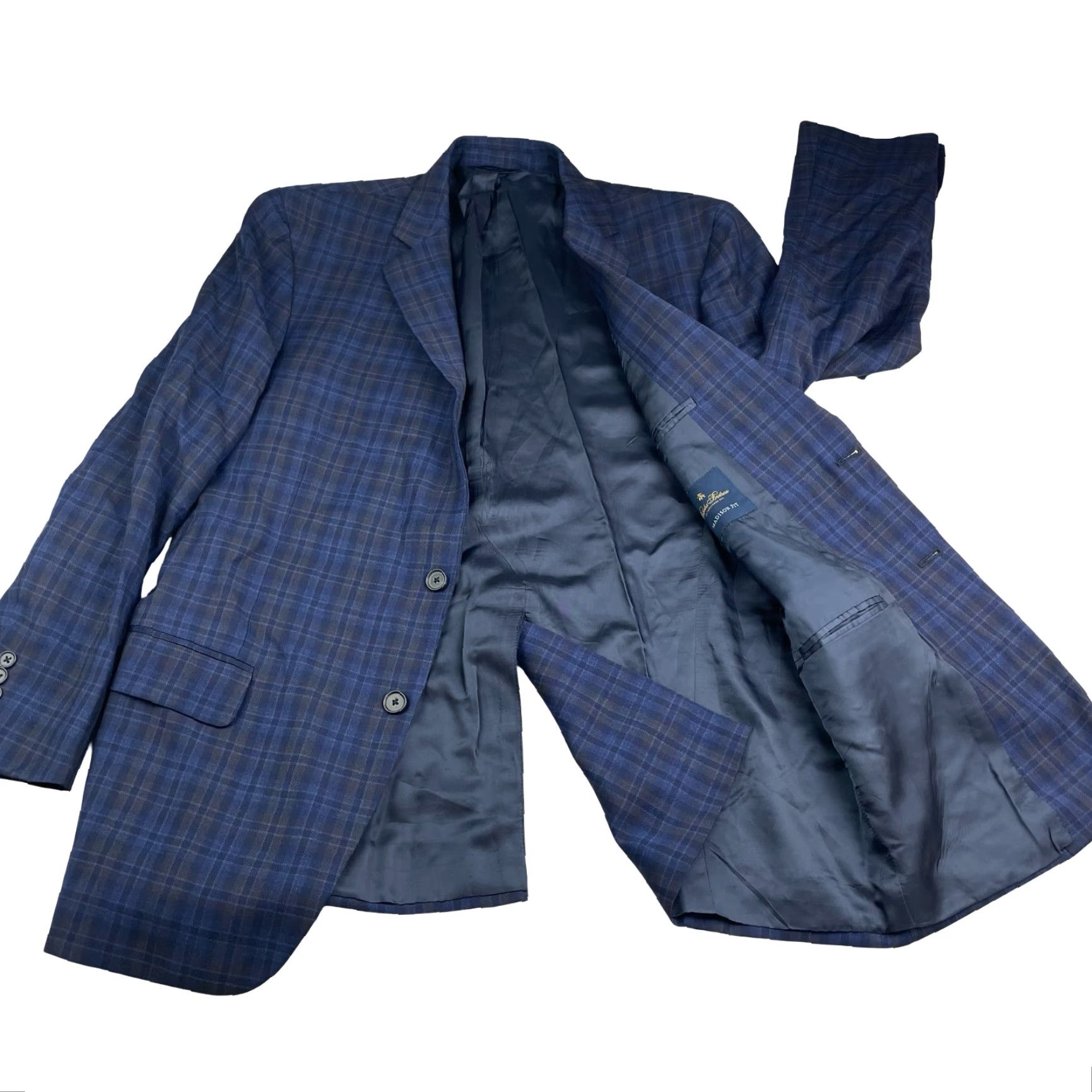 Brooks Brothers Brooks Brothers Men's Bespoke Madison Zignone Wool Blazer Navy/Brown Plaid 42R Size 42R - 3 Thumbnail