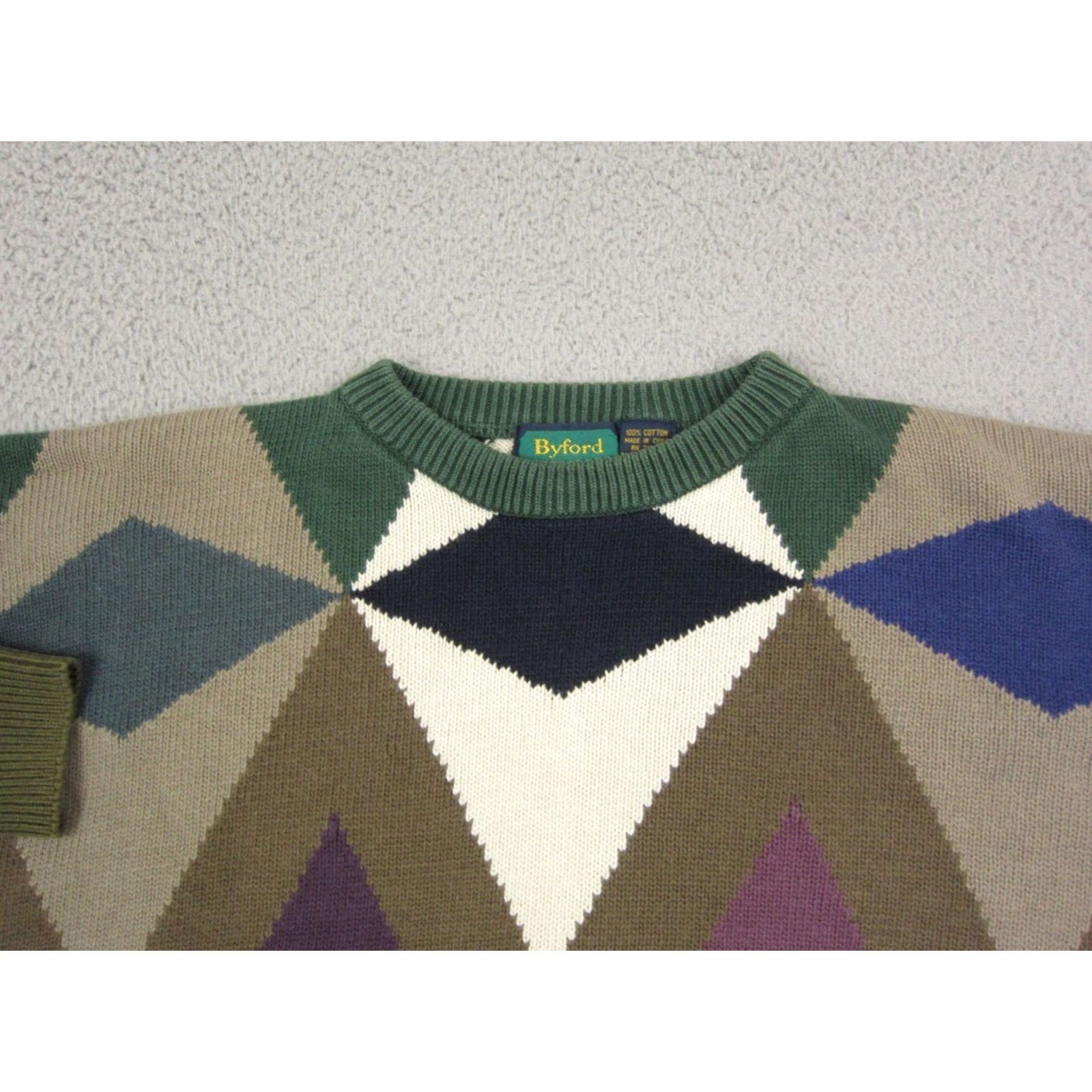 Vintage VINTAGE Byford Sweater Mens XL Brown Diamonds 90s Pullover Knit Crew Neck Made for Casual Winter Fall Spring Mens Size US XL / EU 56 / 4 - 3 Thumbnail