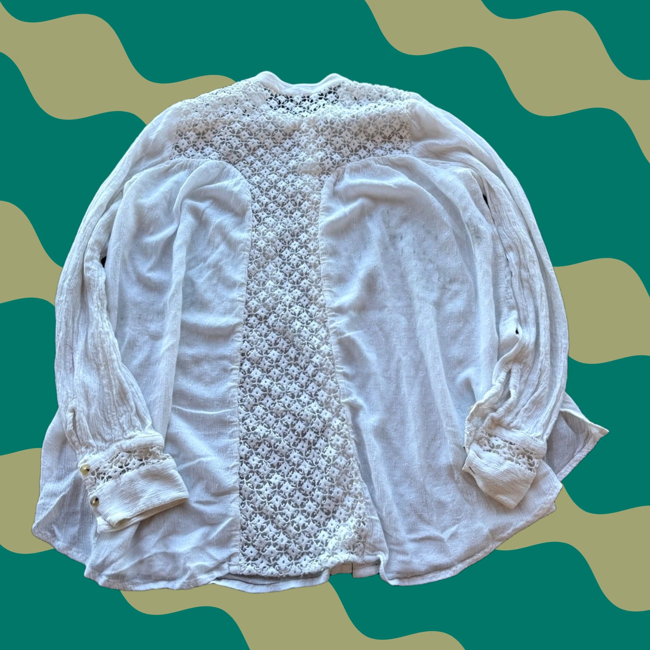 Vintage VINTAGE Boho Free People Ivory Lace Eyelet Longsleeve Flowy Top Women's M Shirt Size M / US 6-8 / IT 42-44 - 1 Thumbnail