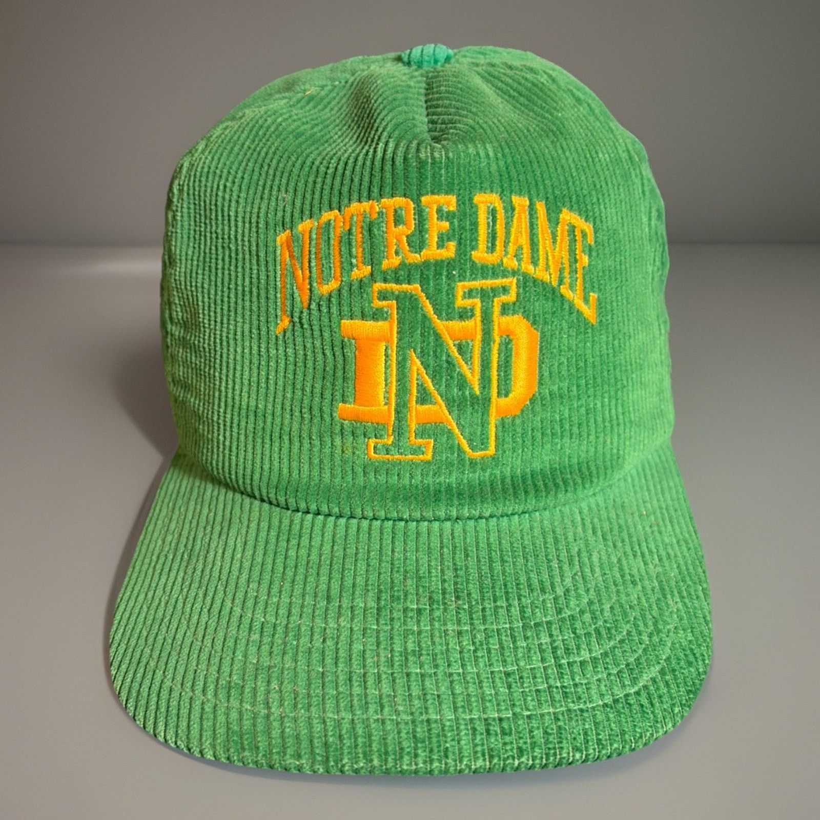 New Era Vtg Notre Dame University Square Corduroy Snapback Hat USA Size ONE SIZE - 1 Thumbnail
