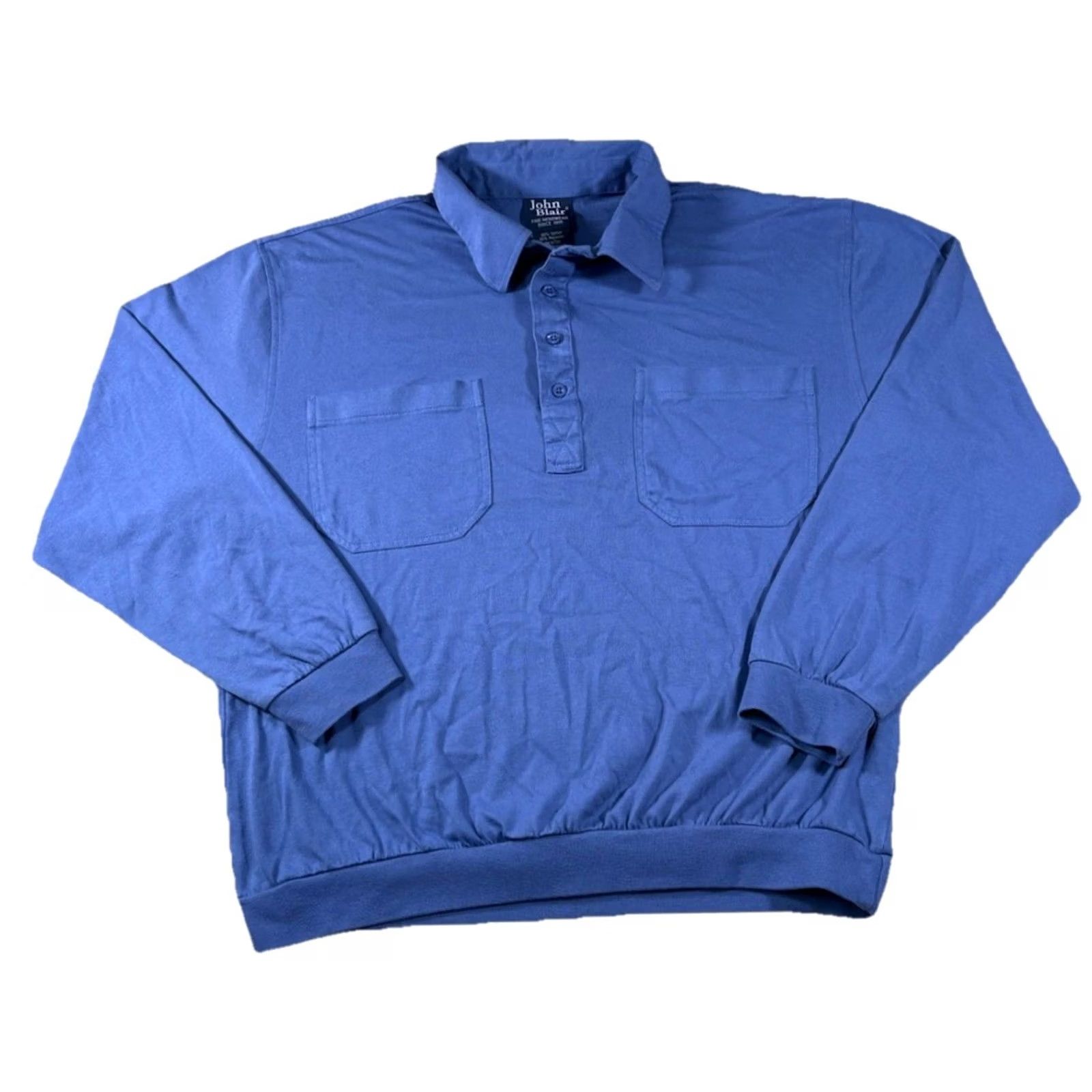 Blair VTG John Blair Double Pocket Henley Long Sleeve Blue Shirt Men’s Large Polo Shirt Mens Blue John Blair USA 90s Style Size US L / EU 52-54 / 3 - 2 Thumbnail