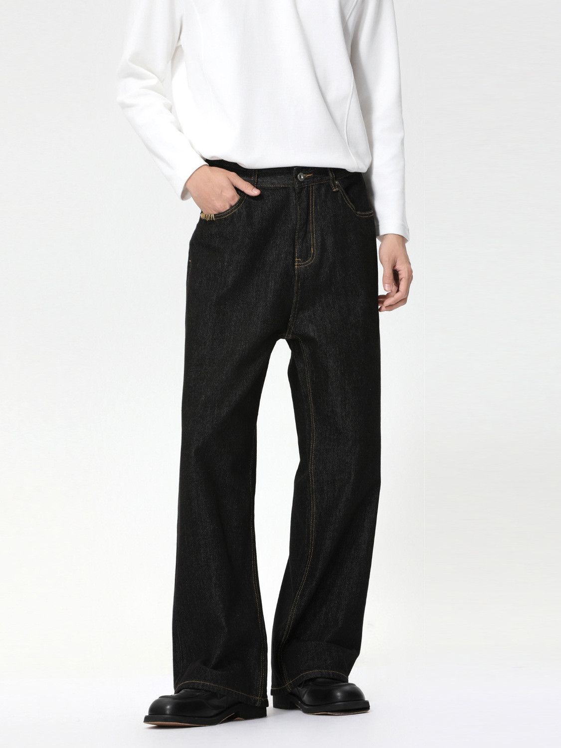 Vintage Men's Japanese Retro Loose-Fit Straight-Leg Black Jeans Size US 32 / EU 48 - 2 Thumbnail