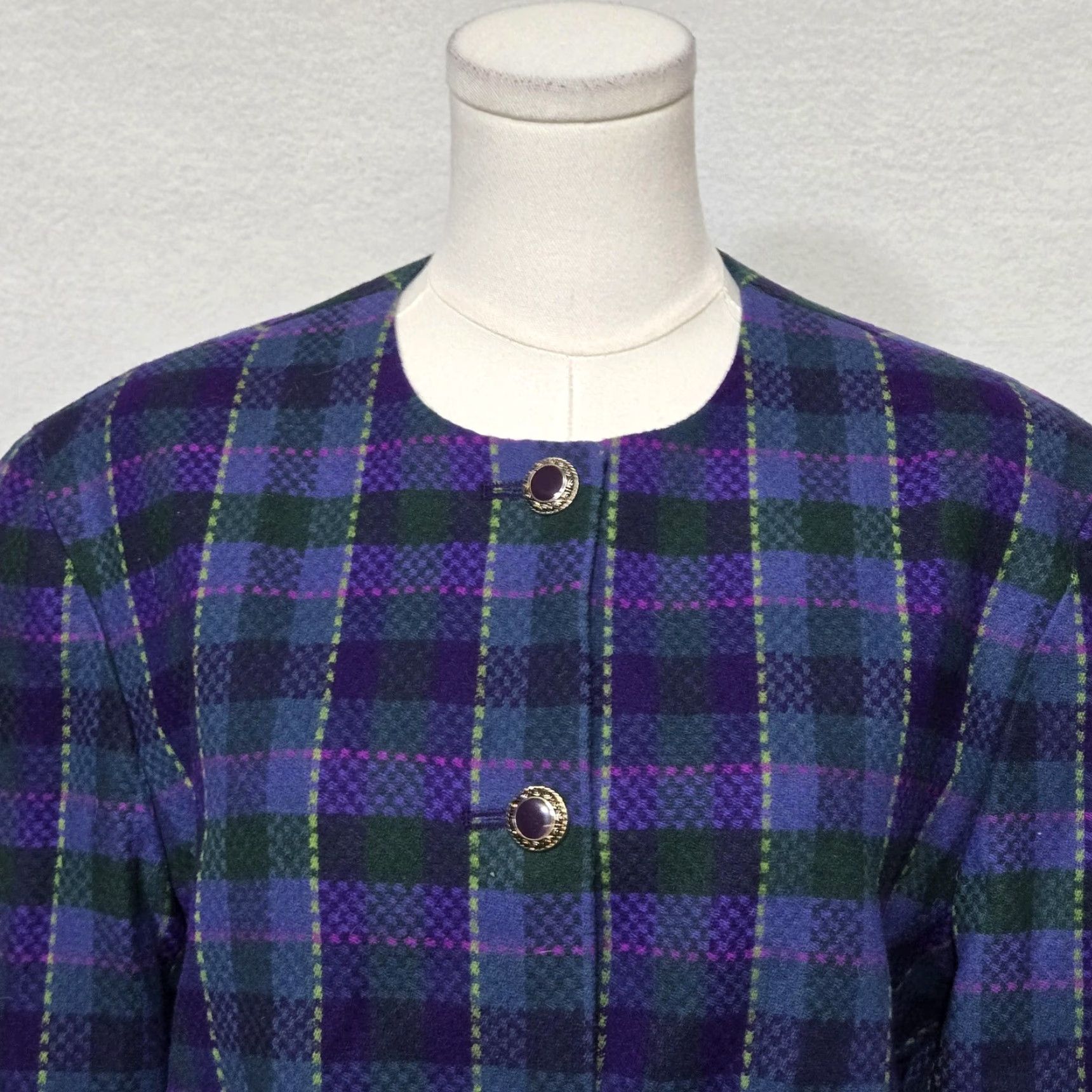 Pendleton VINTAGE Pendleton Blazer Womens Medium Purple Plaid Wool Lined Collarless Jacket Size M / US 6-8 / IT 42-44 - 3 Thumbnail