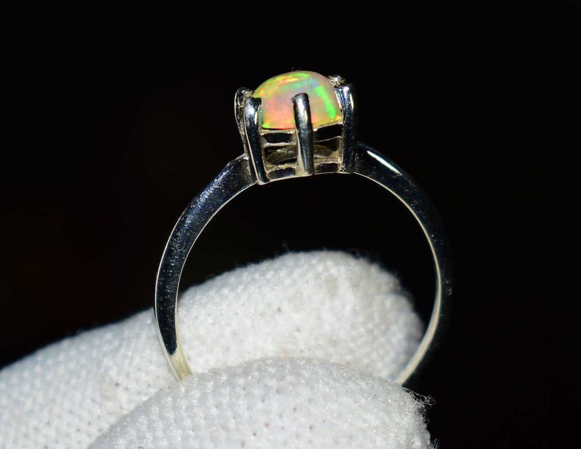 Handmade Ethiopian Opal Ring: Round Gemstone, 925 Sterling Silver Size ONE SIZE - 2 Thumbnail