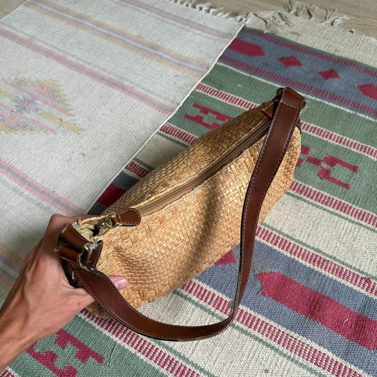 Fossil × Vintage Vintage Fossil Boho Retro Brown Tan Wicker Shoulder Bag Size ONE SIZE - 8 Thumbnail