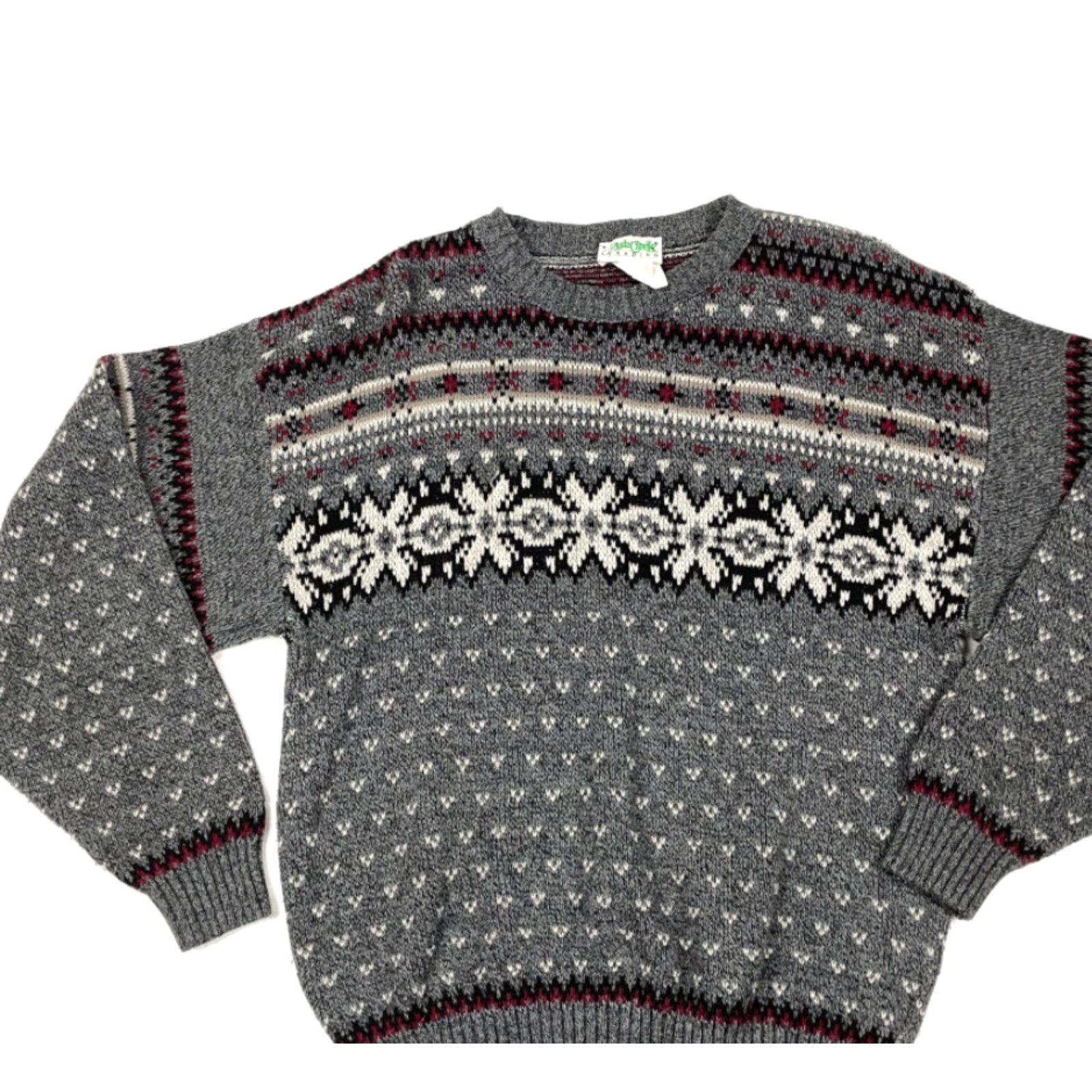 Vintage VINTAGE 90s Ash Creek Geometric Pullover Sweater Men Medium Gray Knit Canada Made Wool-Acrylic-Nylon Heavyweight Crew Neck Ski Holiday/Retro Style Size US M / EU 48-50 / 2 - 3 Thumbnail