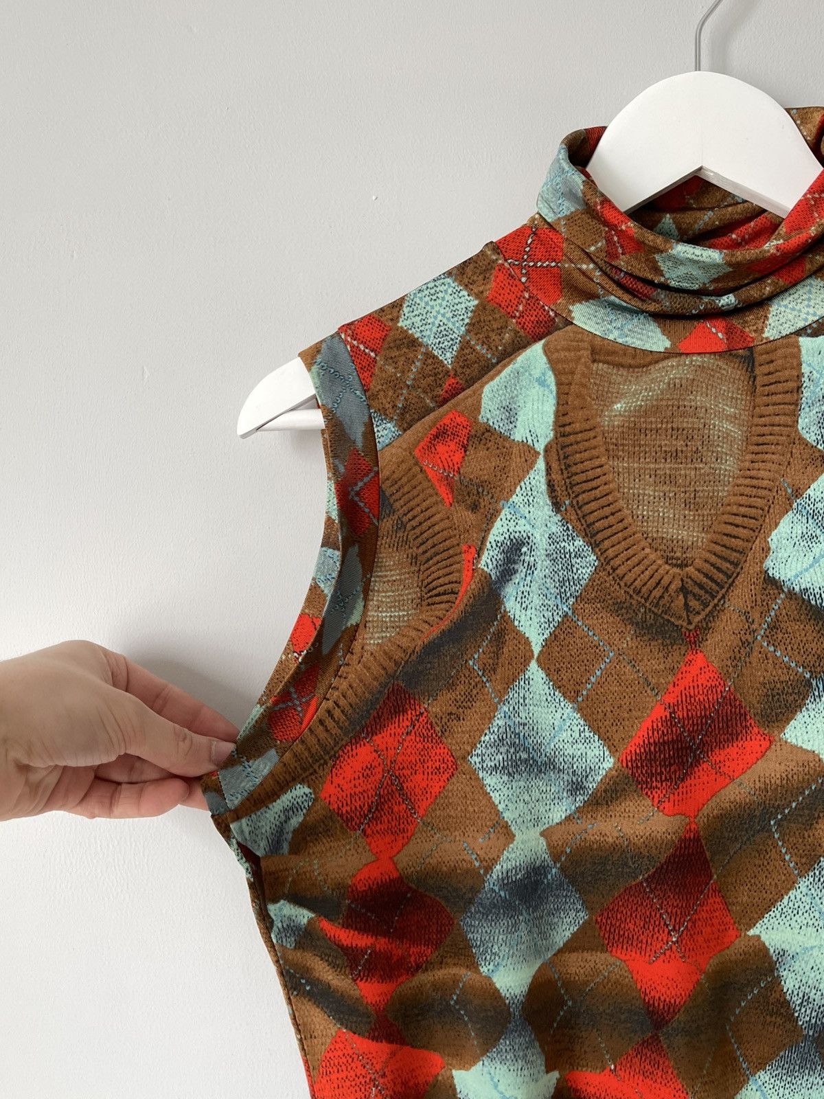Jean Paul Gaultier Archive 90's Jean Paul Gaultier Argyle Sleeveless Mesh Top Size L / US 10 / IT 46 - 6 Thumbnail