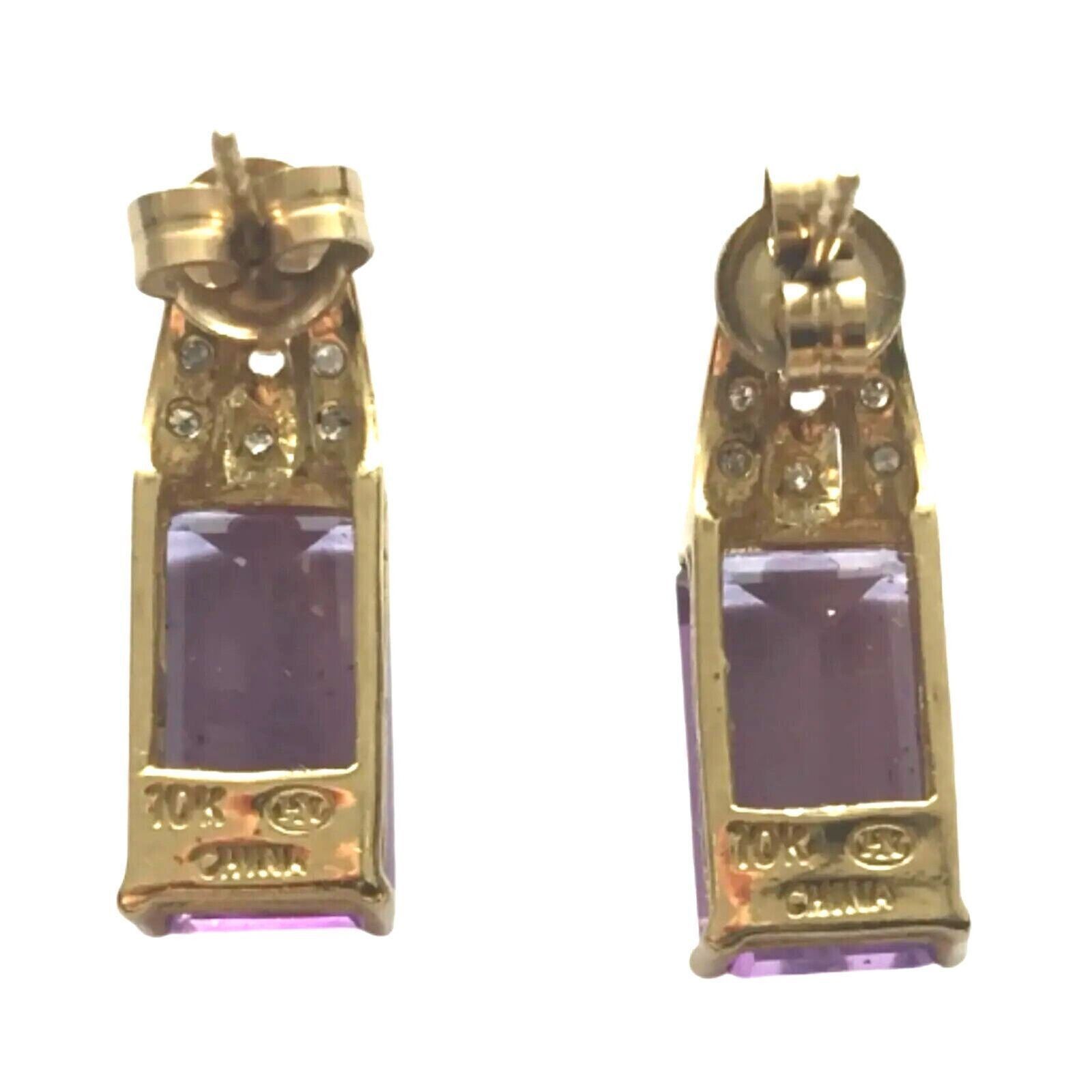 The Unbranded Brand Vintage Amethyst & Diamond Stud Earrings 10k Yellow Gold Size ONE SIZE - 5 Thumbnail