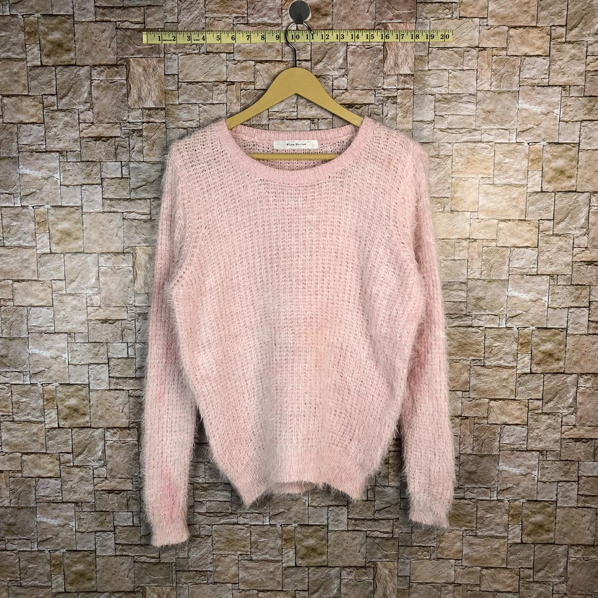 Japanese Brand Blue Stripe Pink Shag Shaggy Fur Mohair Knitwear #A491 Size L / US 10 / IT 46 - 1 Thumbnail