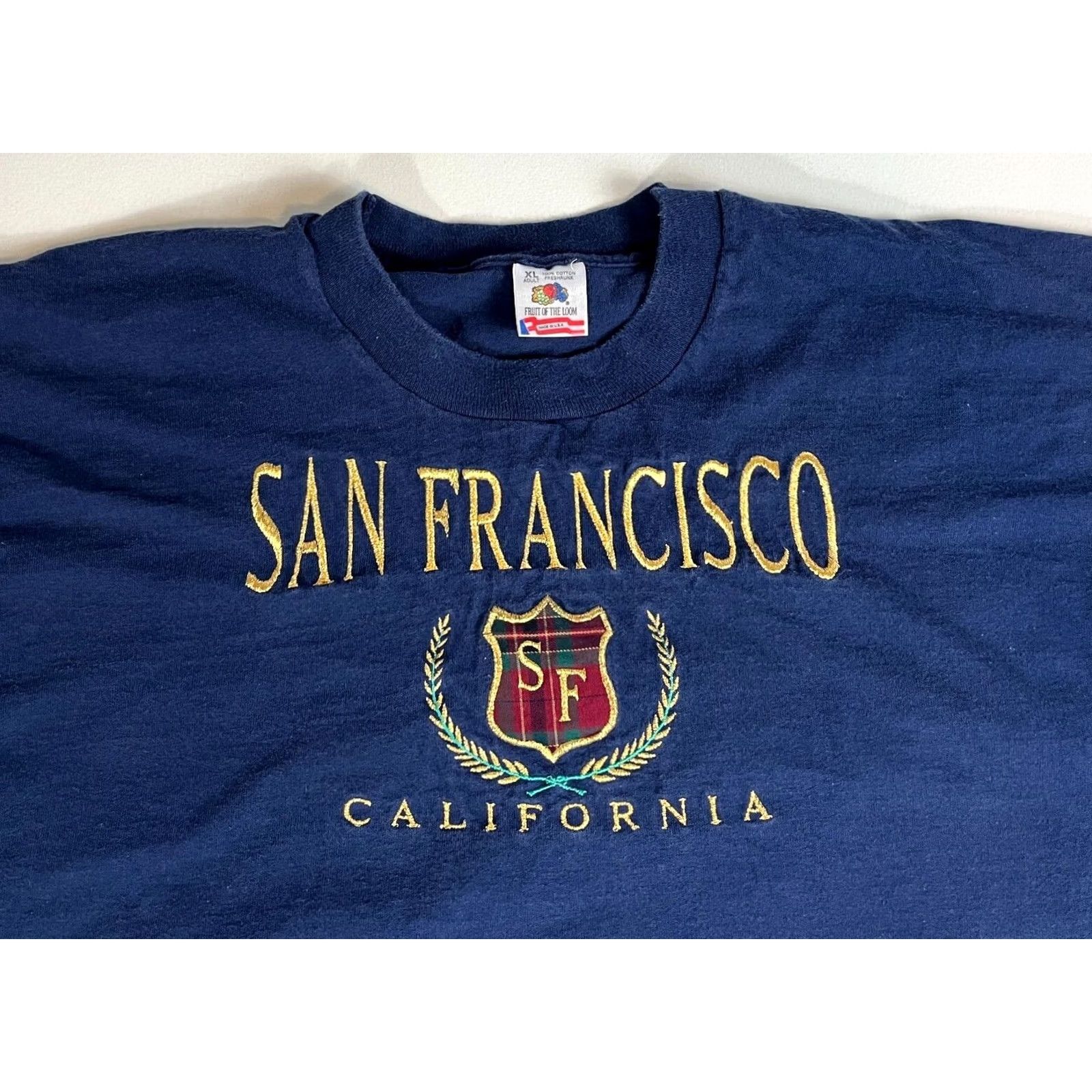 Fruit Of The Loom VINTAGE San Francisco T-Shirt Men XL 90s Embroidered Fruit of the Loom Cotton Blue Size US XL / EU 56 / 4 - 3 Thumbnail
