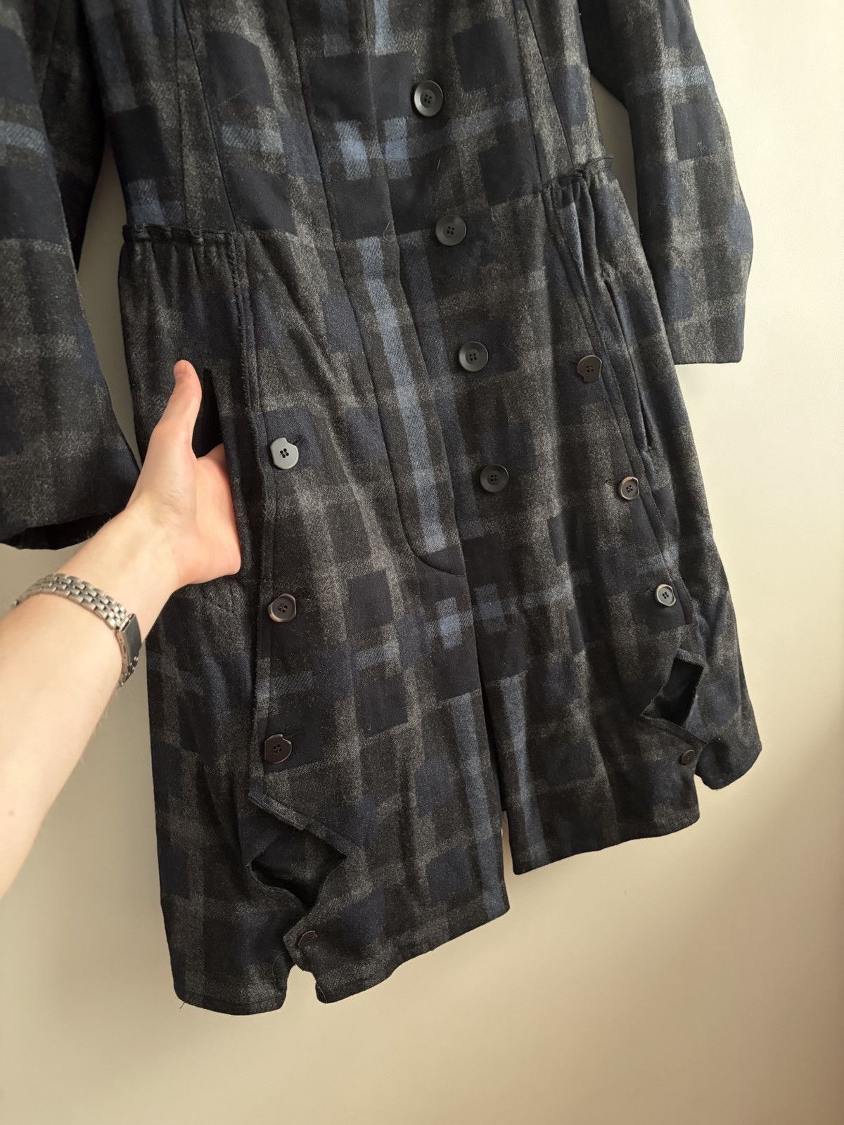 Marithe + Francois Girbaud MFG Avant-Garde Wool Plaid Coat with Velour Panels Size L / US 10 / IT 46 - 3 Thumbnail