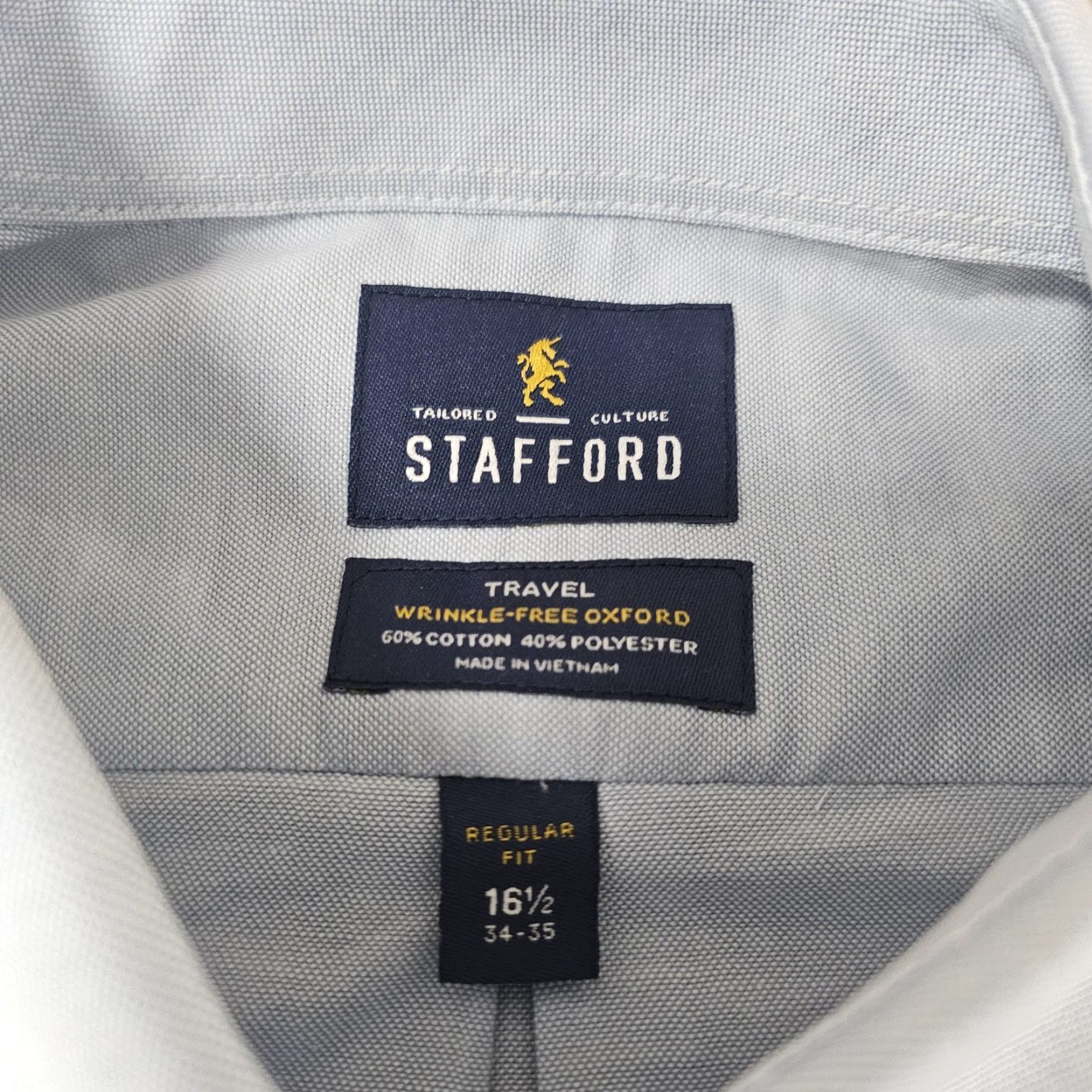 Stafford Stafford Shirt Mens 16.5 34/35 Blue Travel Wrinkle Free Oxford Regular Fit Shirt Mens Blue Travel Wrinkle-Free Oxford Regular Fit Size US XL / EU 56 / 4 - 3 Thumbnail
