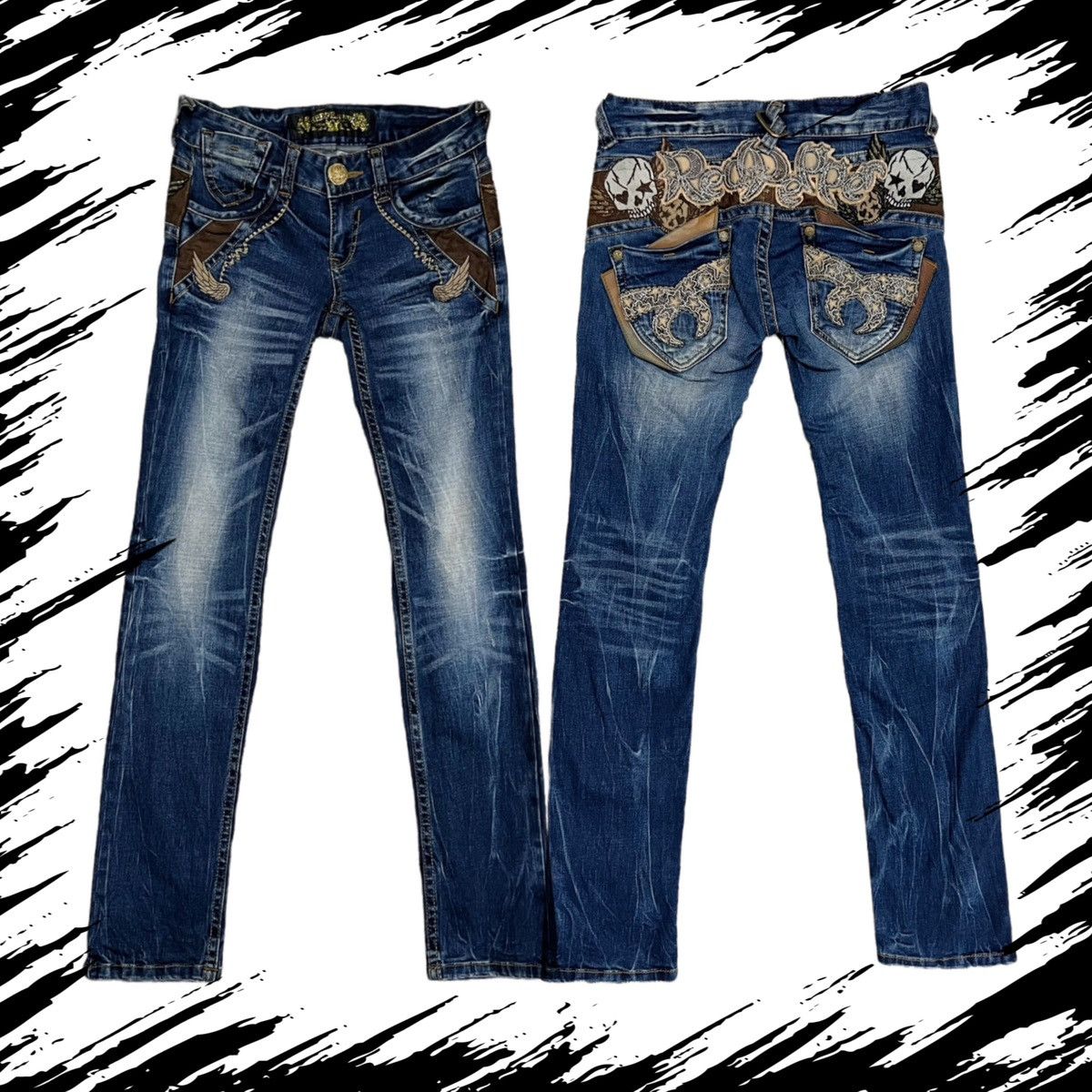image of Avant Garde x Ed Hardy Red Pepper Skull Jeans in Blue, Women's (Size 24)