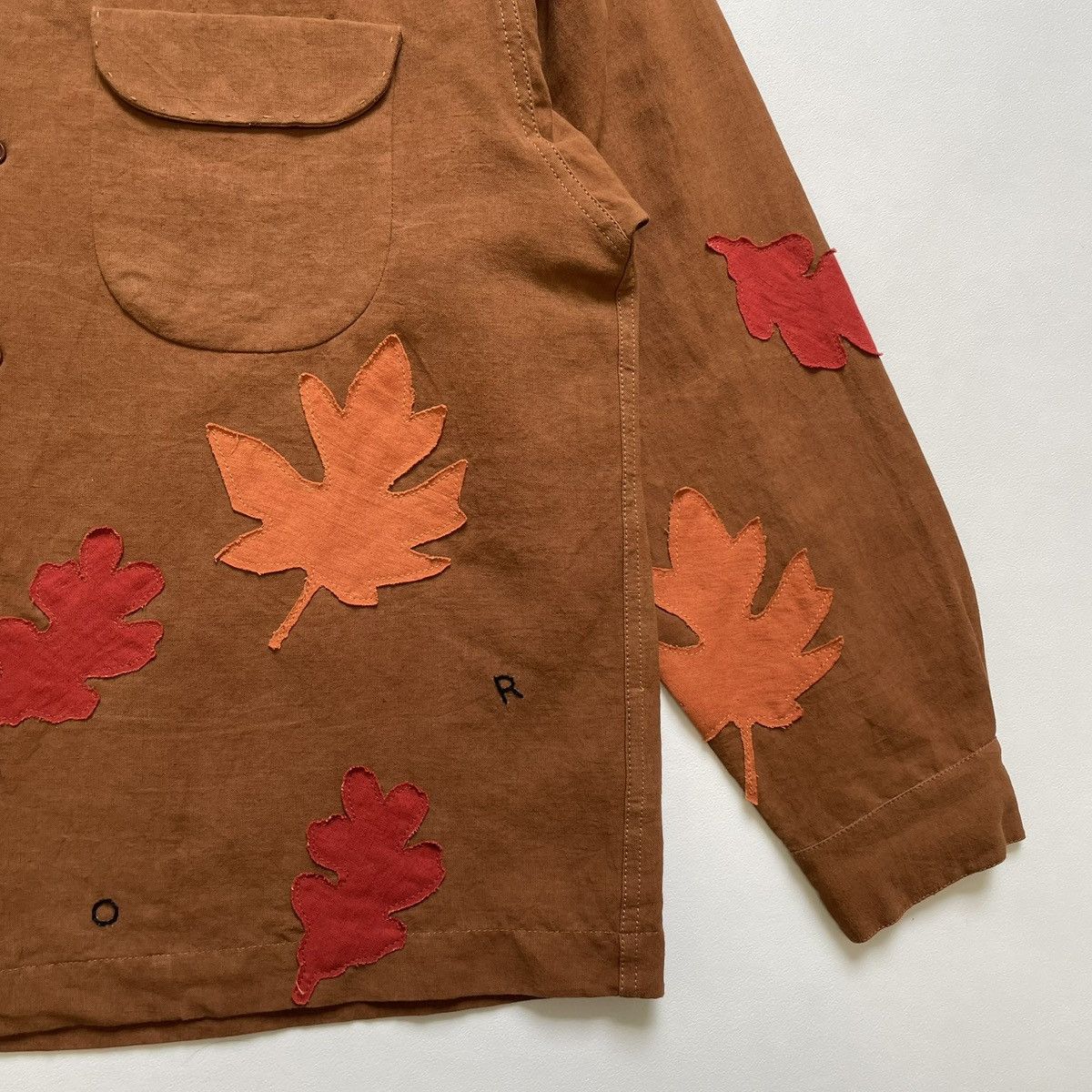 Story Mfg. Brown Linen ‘Leaf Patch Details’ Shirt Size US M / EU 48-50 / 2 - 13 Thumbnail