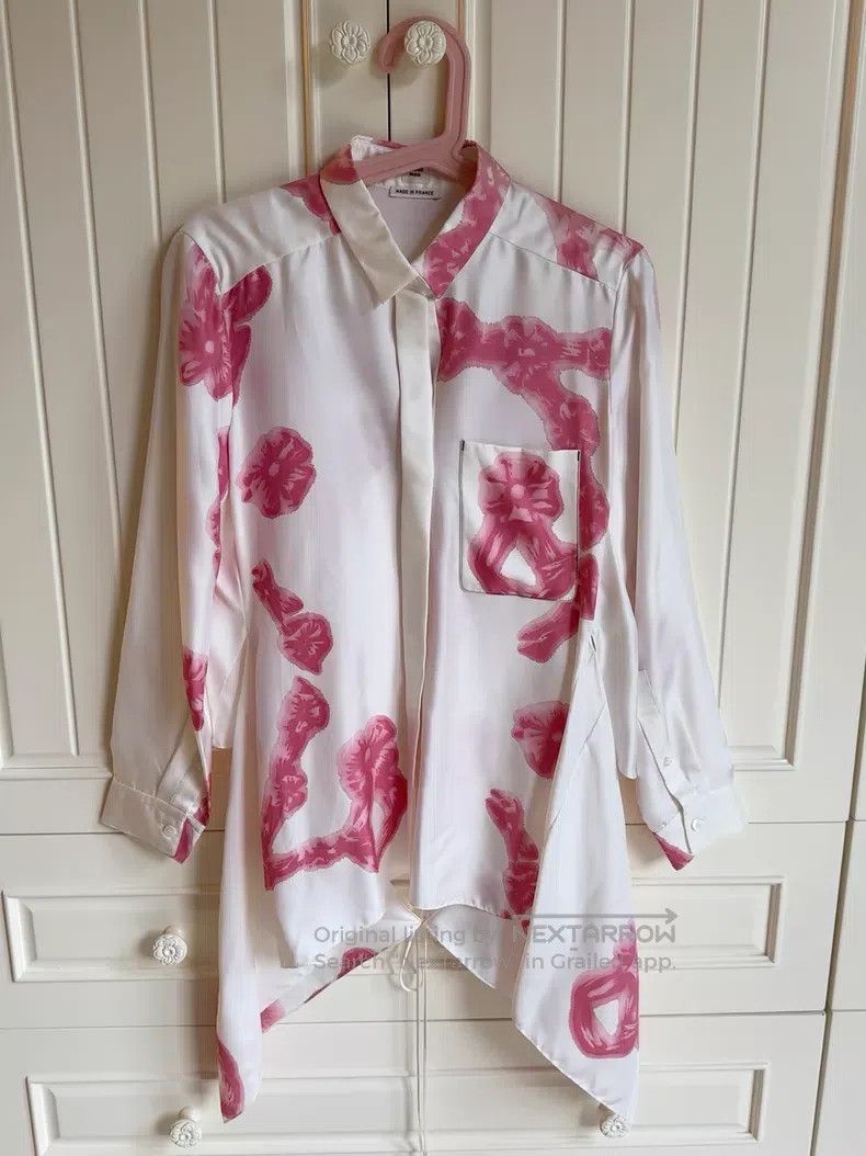 Hermes Hermes Loose-fit pure silk shirt with pink flower pattern, Size XS / US 0-2 / IT 36-38 - 1 Thumbnail