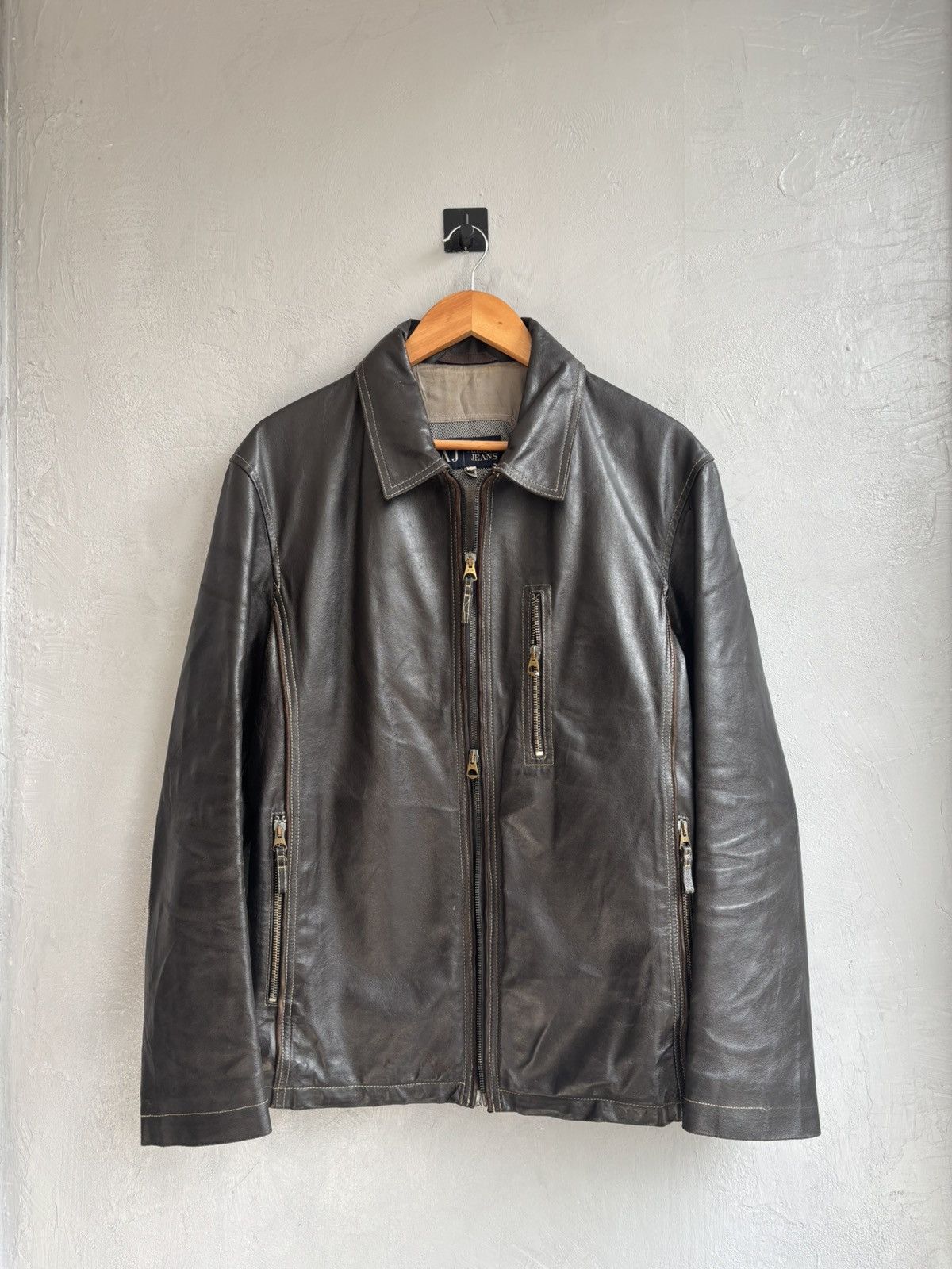 Armani Armani cowhide natural distressed leather jacket Size US L / EU 52-54 / 3 - 6 Thumbnail