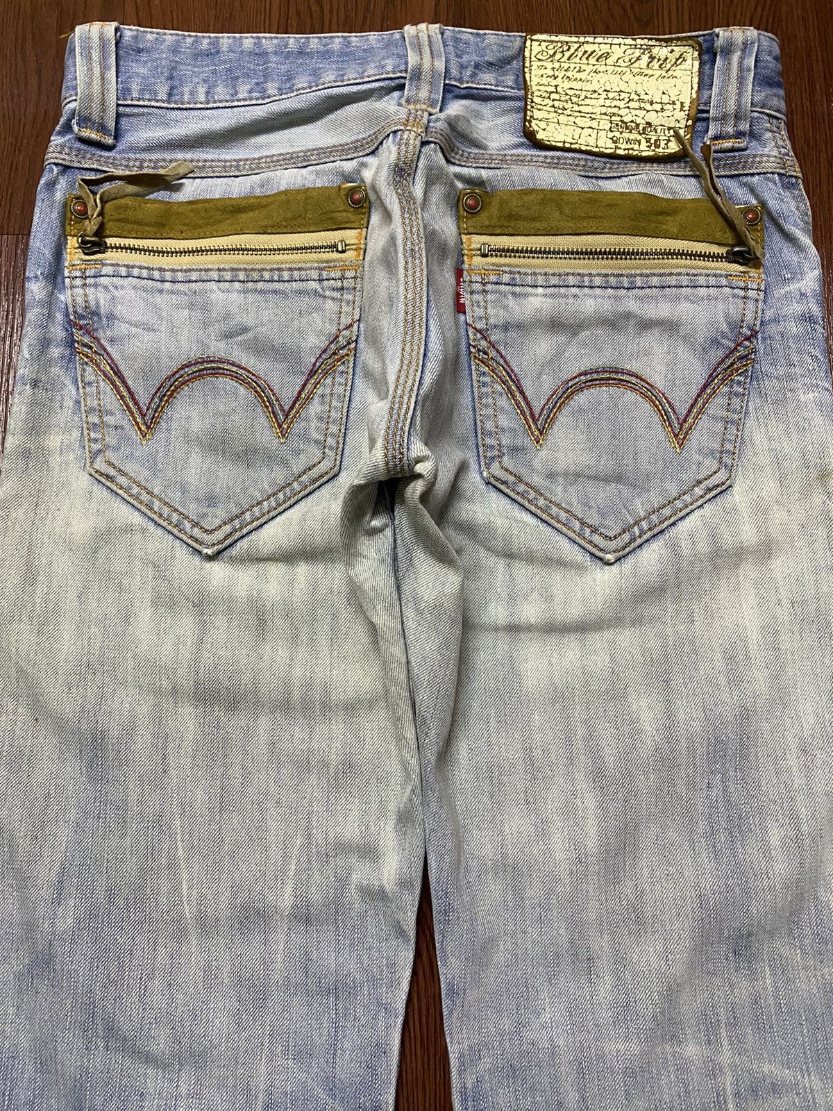 Japanese Brand Vintage Edwin 503 Blue Faded Wash Distressed Loose Jeans Size US 32 / EU 48 - 4 Thumbnail