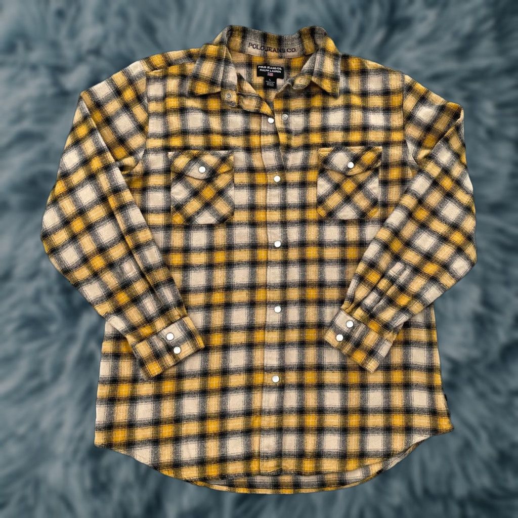 Ralph Lauren VINTAGE Ralph Lauren Polo Jeans Co. Flannel Plaid Shirt Adult Large Yellow Men L Size US L / EU 52-54 / 3 - 1 Thumbnail