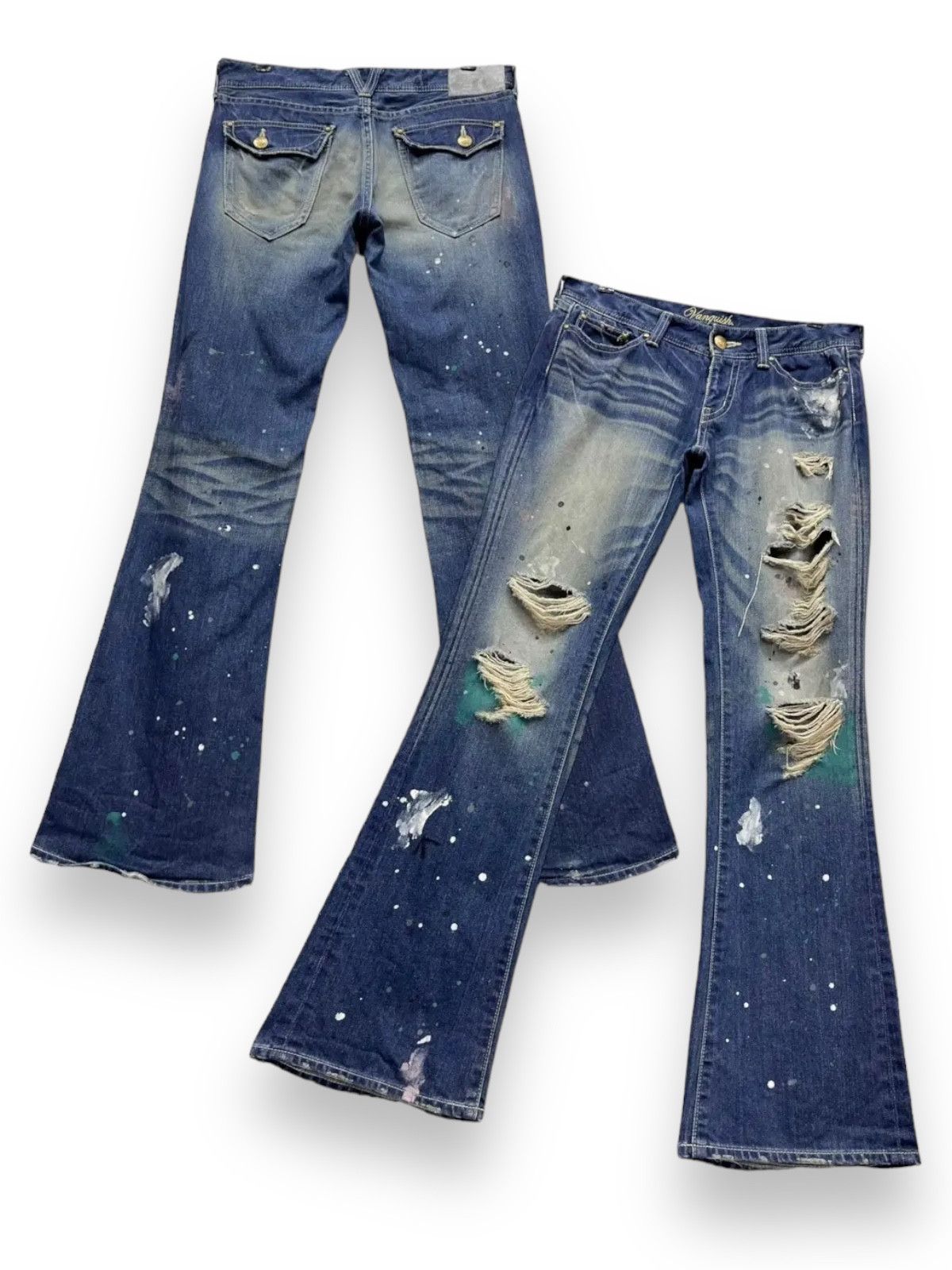 image of Seditionaries x Vanquish Fye Flarevintage Vanquish Gold “Sex Is Heaven” Distressed in Blue (Size 31