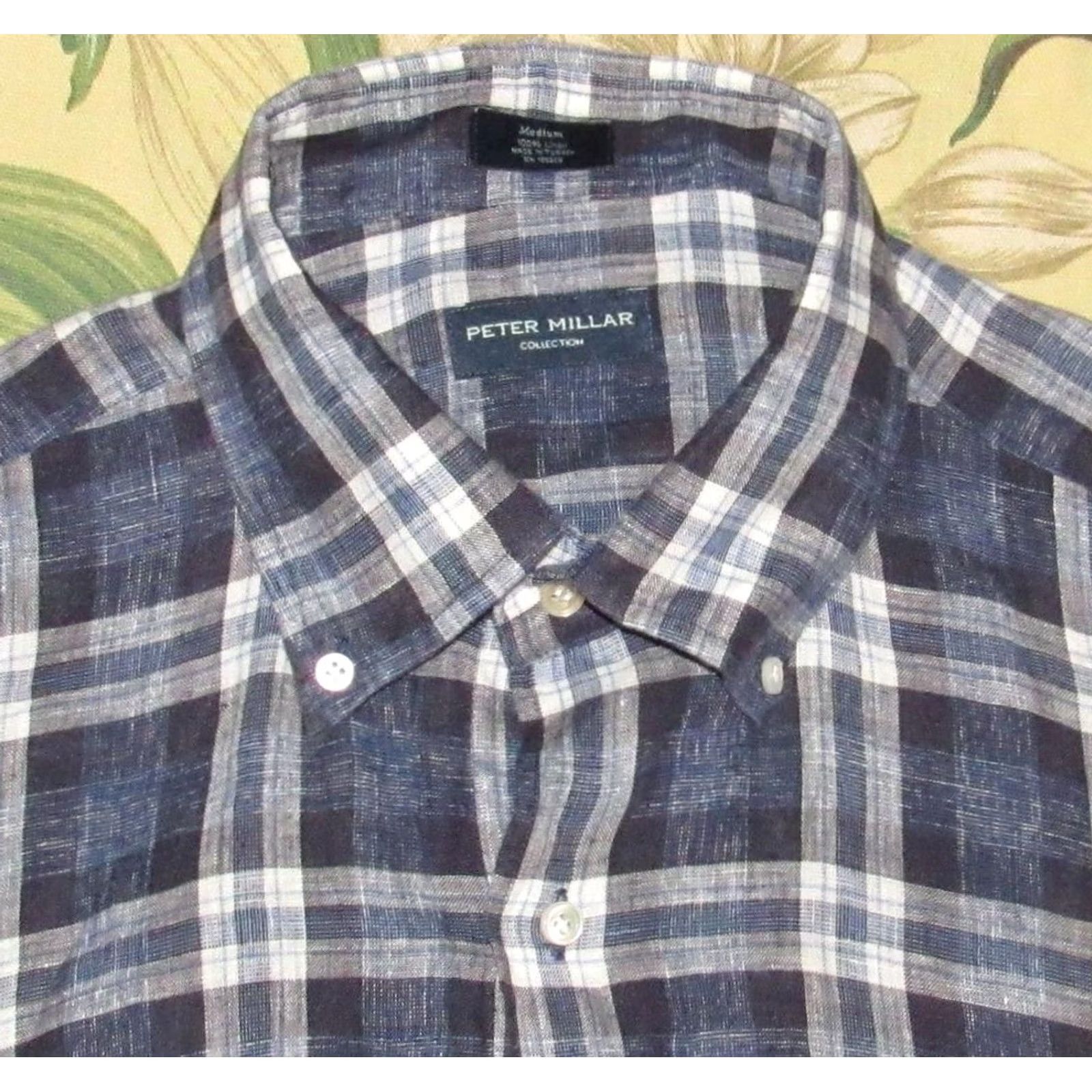 Peter Millar PETER MILLAR Linen Blue Plaid Long Sleeve Button Down Shirt Medium Size US M / EU 48-50 / 2 - 2 Thumbnail