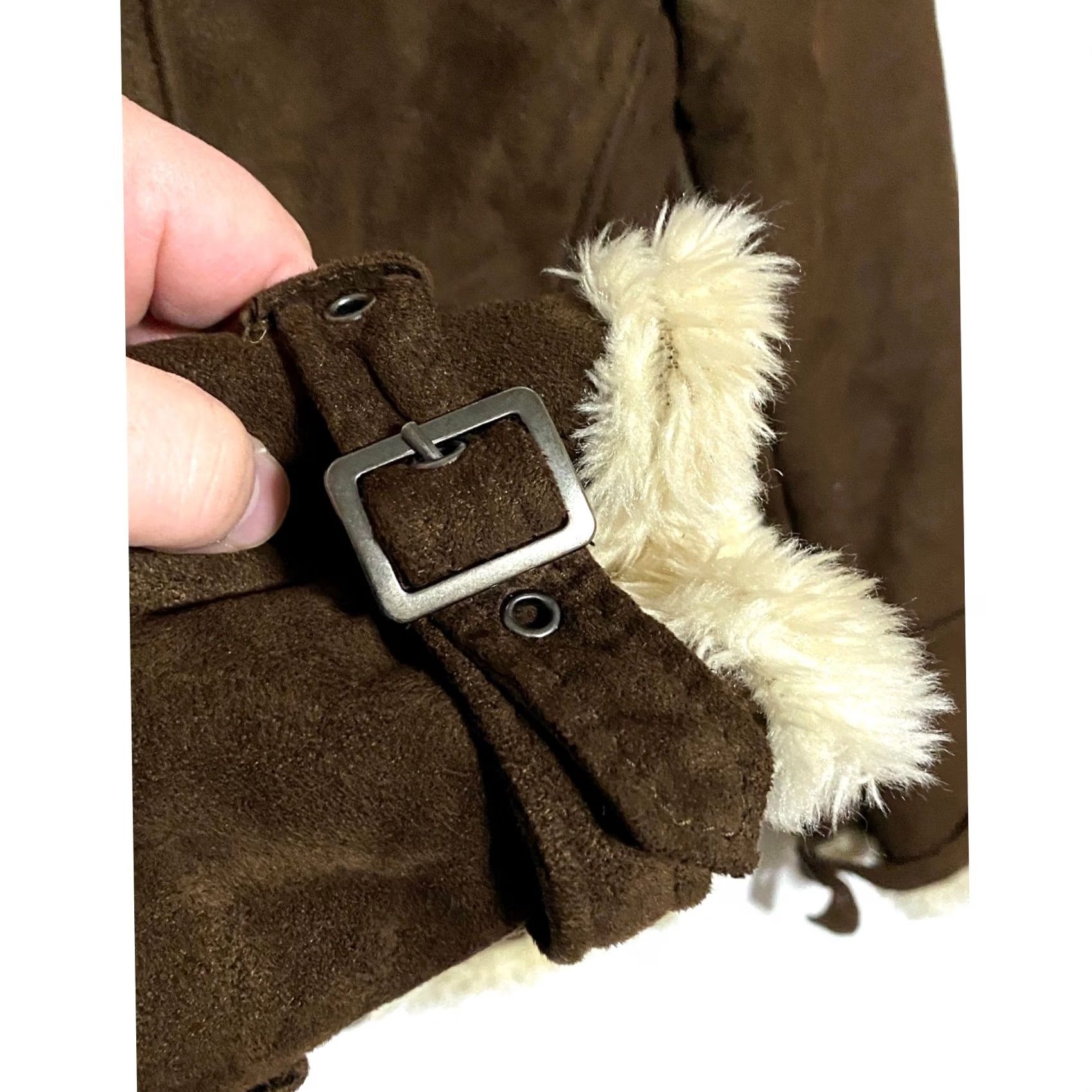 Express VINTAGE Express VTG Faux Suede Fur Brown Moto Bomber Jacket Womens S Zip Buckles Y2K Size S / US 4 / IT 40 - 6 Thumbnail