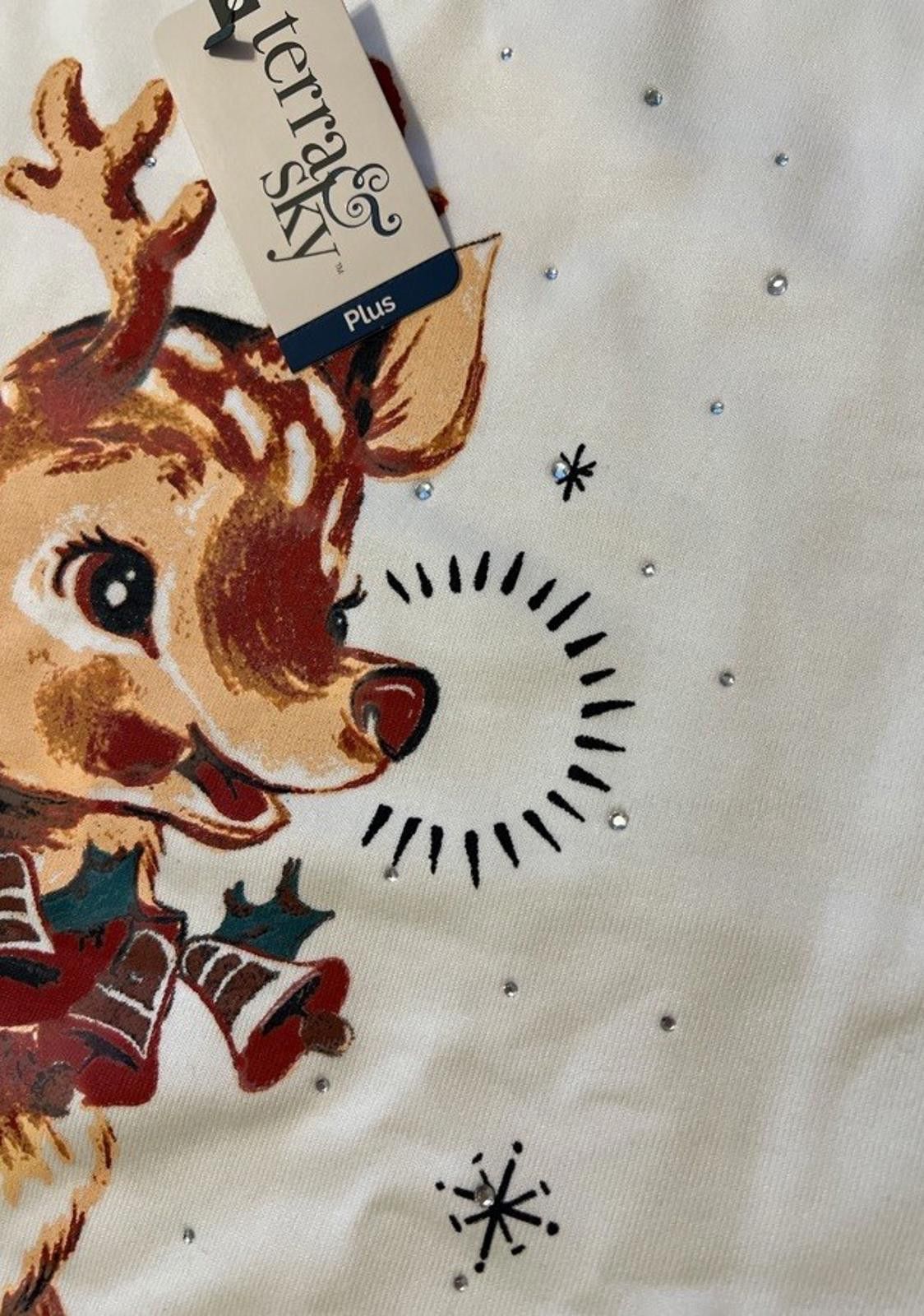 Designer Terra & Sky Bedazzled Rudolf Reindeer Sweatshirt 2X Size XXL / US 16-18 / IT 52-54 - 5 Thumbnail