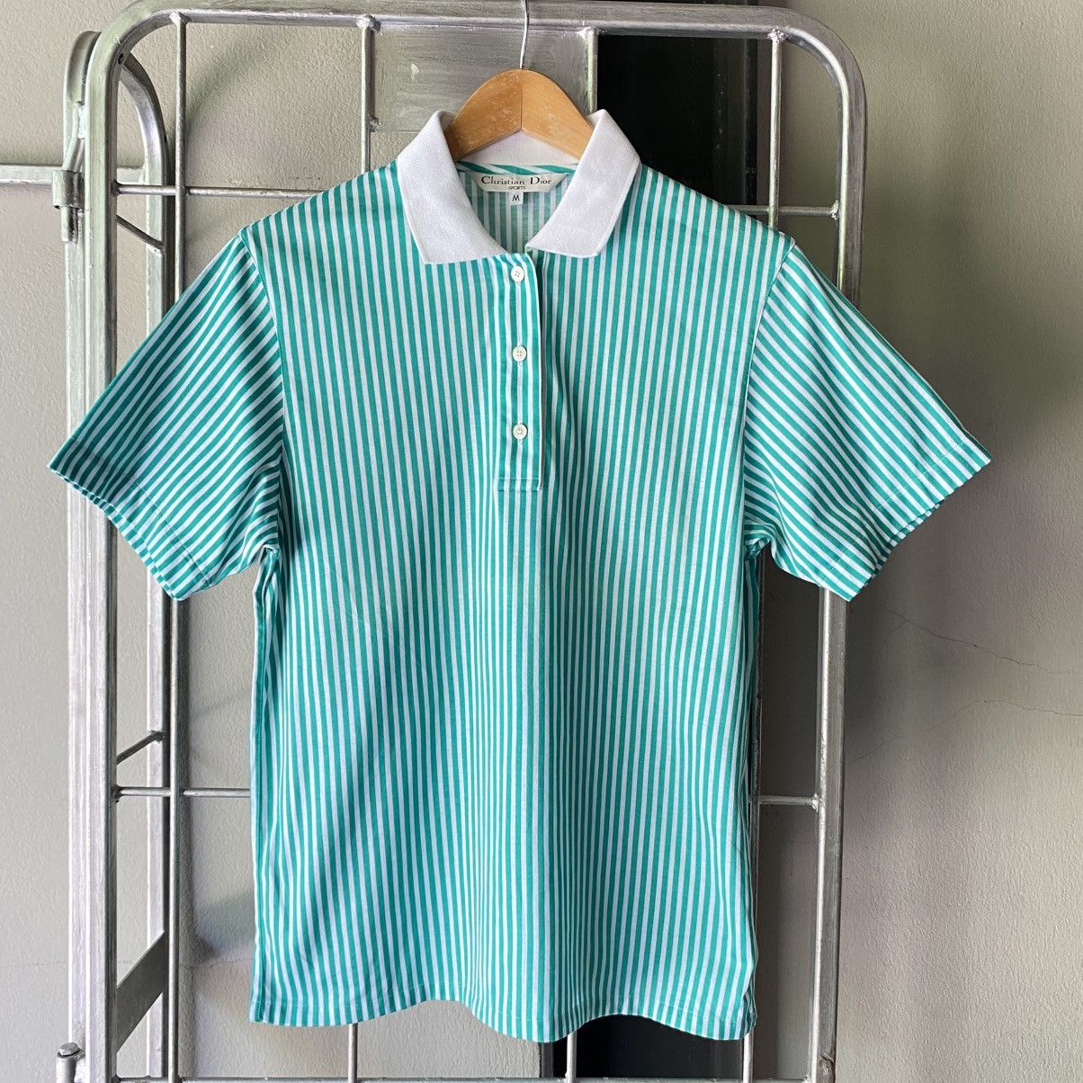 Dior Christian Dior Green & White Striped Polo Shirt Size M / US 6-8 / IT 42-44 - 19 Thumbnail