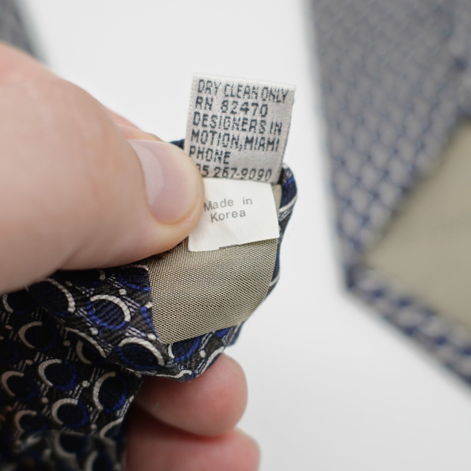 Designer Daniel De Fasson Blue Green White Geometric Print Wide Silk Size ONE SIZE - 6 Thumbnail
