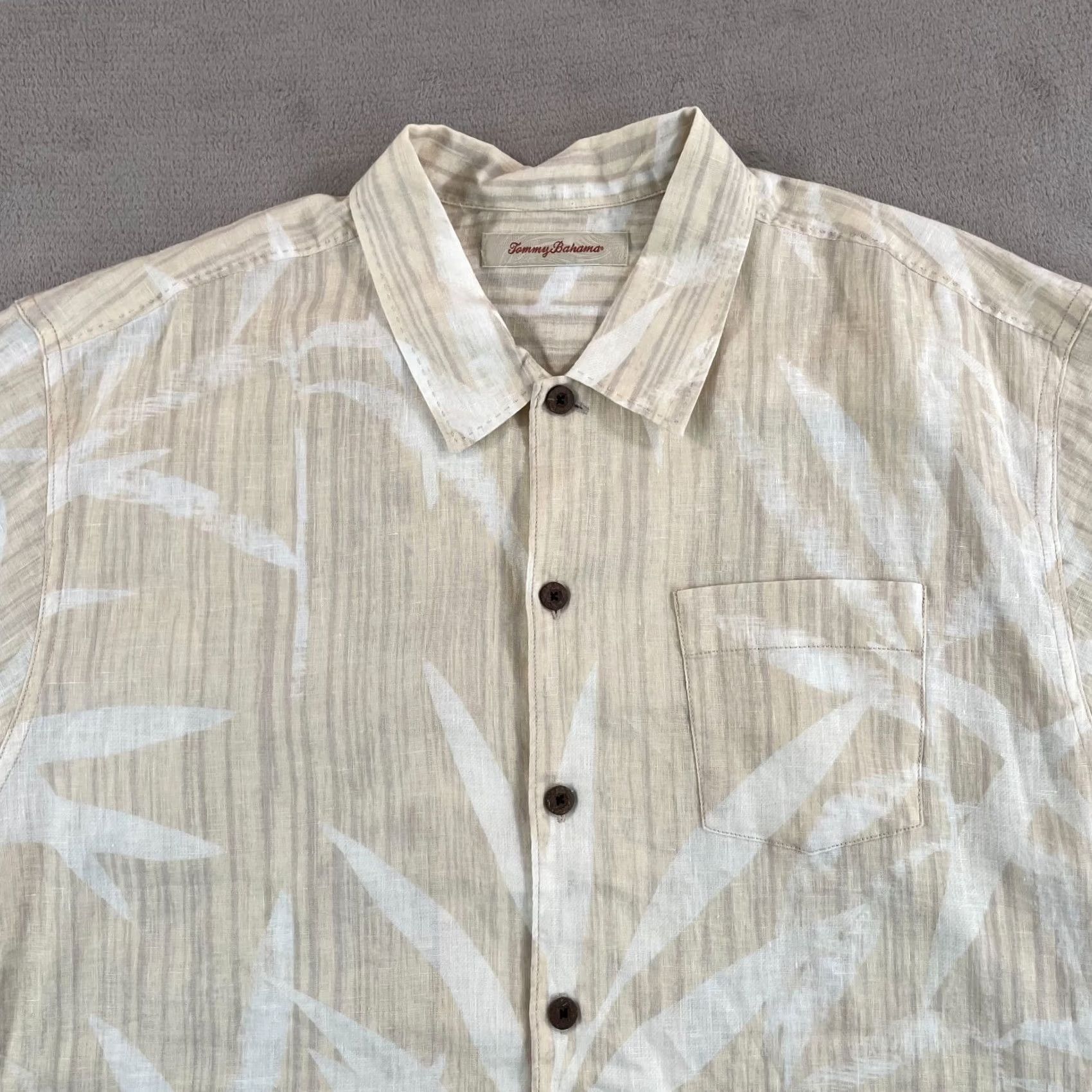 Tommy Bahama Tommy Bahama Camp Shirt Men XL Beige Floral Hawaiian 100% Linen SS Beach NWOT Size US XL / EU 56 / 4 - 2 Thumbnail