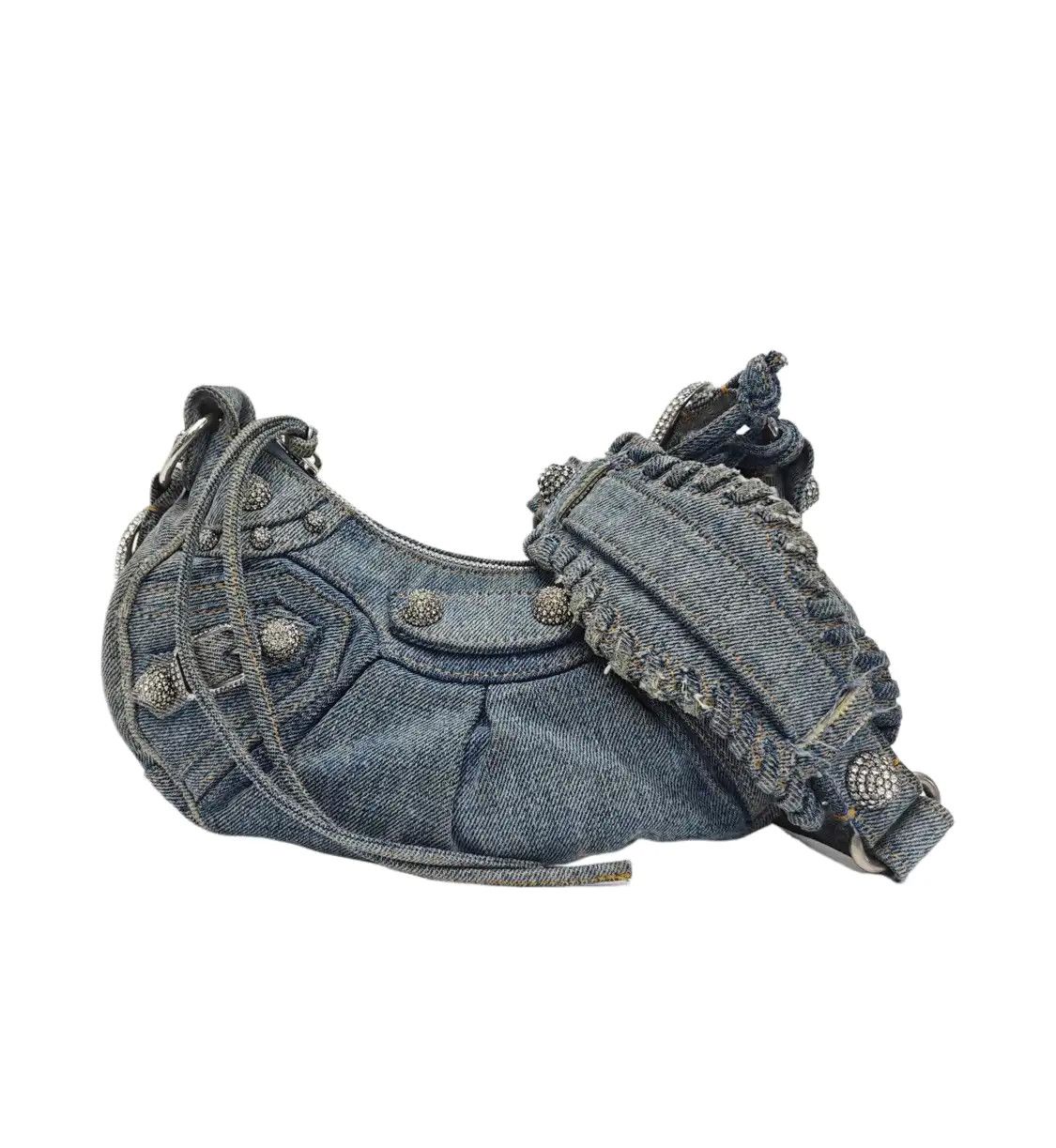 Balenciaga BALENCIAGA Le Cagole blue denim stud fringe Motorcycle shoulder bag distressed s Size ONE SIZE - 1 Thumbnail
