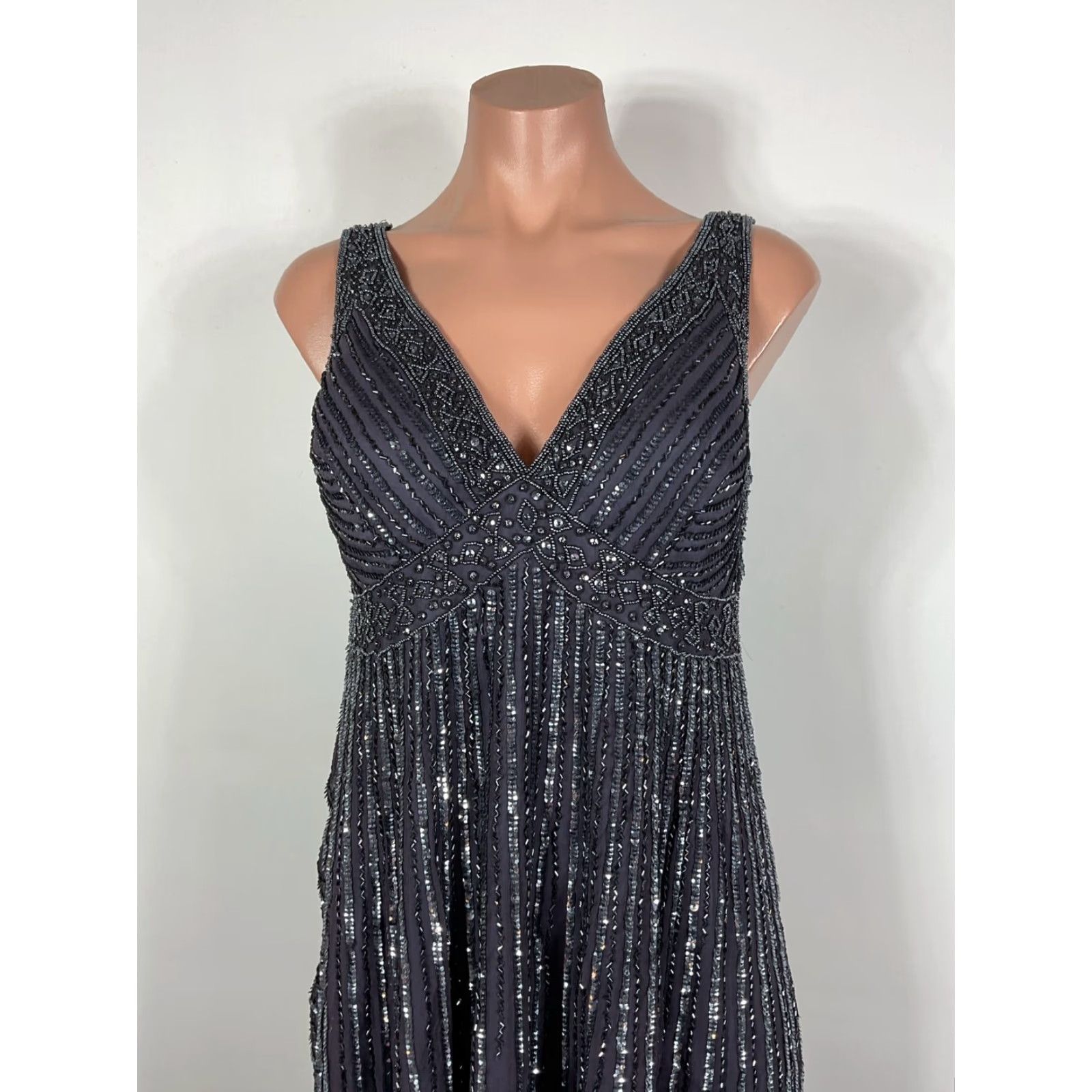 Stenay Wornens Vintage Slate Charcoal Blue Beaded Party Cocktail Dress Knee  Length Size 6 | Vintage