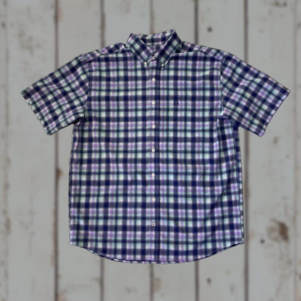 Vintage Cinch Shirt Mens L Short Sleeve Button Up Purple Blue Pocket Performance Shirt Size US L / EU 52-54 / 3 - 1 Thumbnail