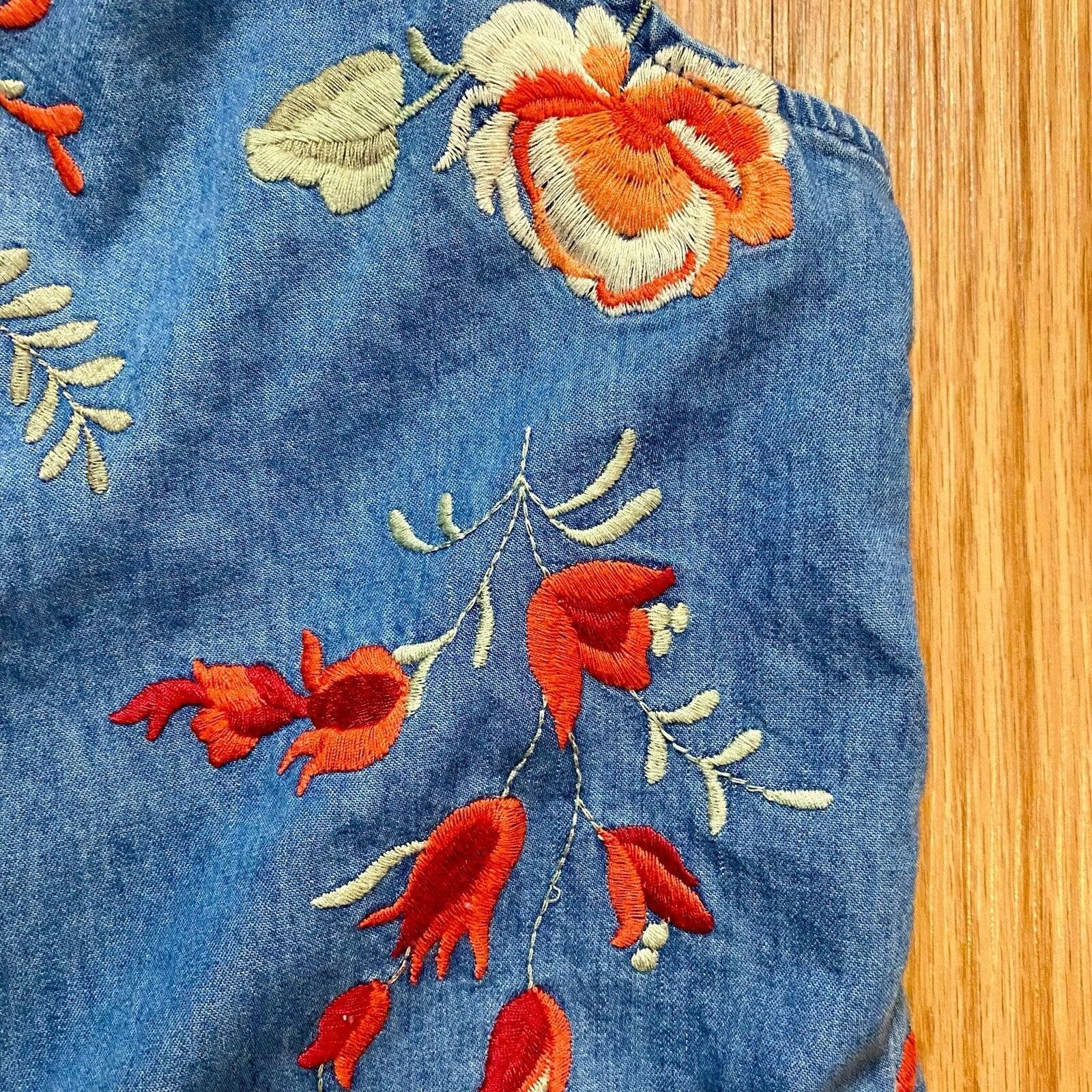 Other Beige by ECI Blue Floral Embroidered Dress Womens 8 Size M / US 6-8 / IT 42-44 - 5 Thumbnail