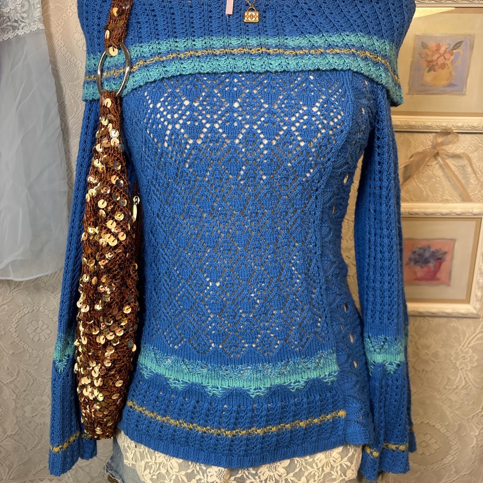 Other y2k blue off the shoulder sweater striped Size M / US 6-8 / IT 42-44 - 3 Thumbnail
