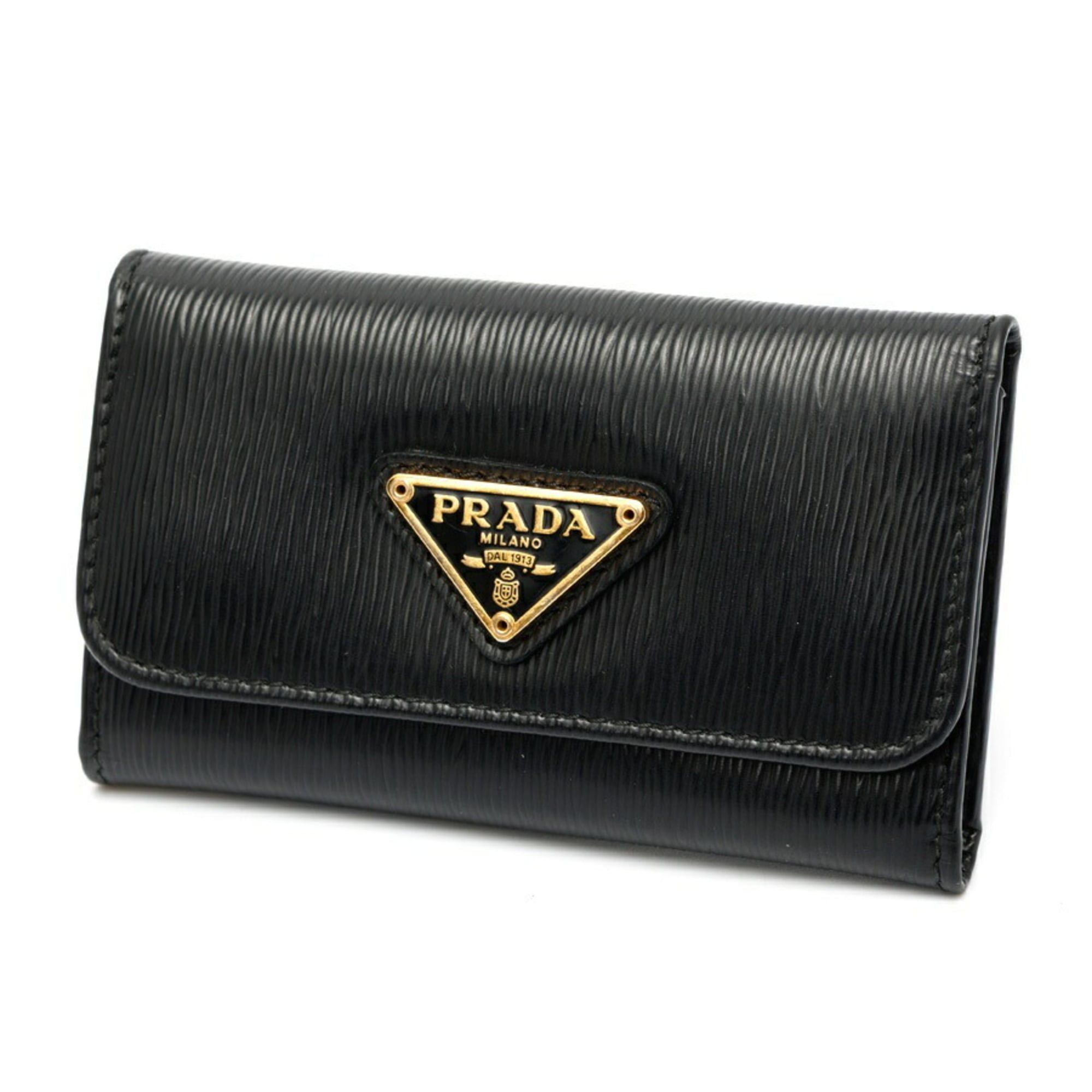 Prada Prada Triangle Key Case 1PG222, Leather, Black Size ONE SIZE - 1 Thumbnail