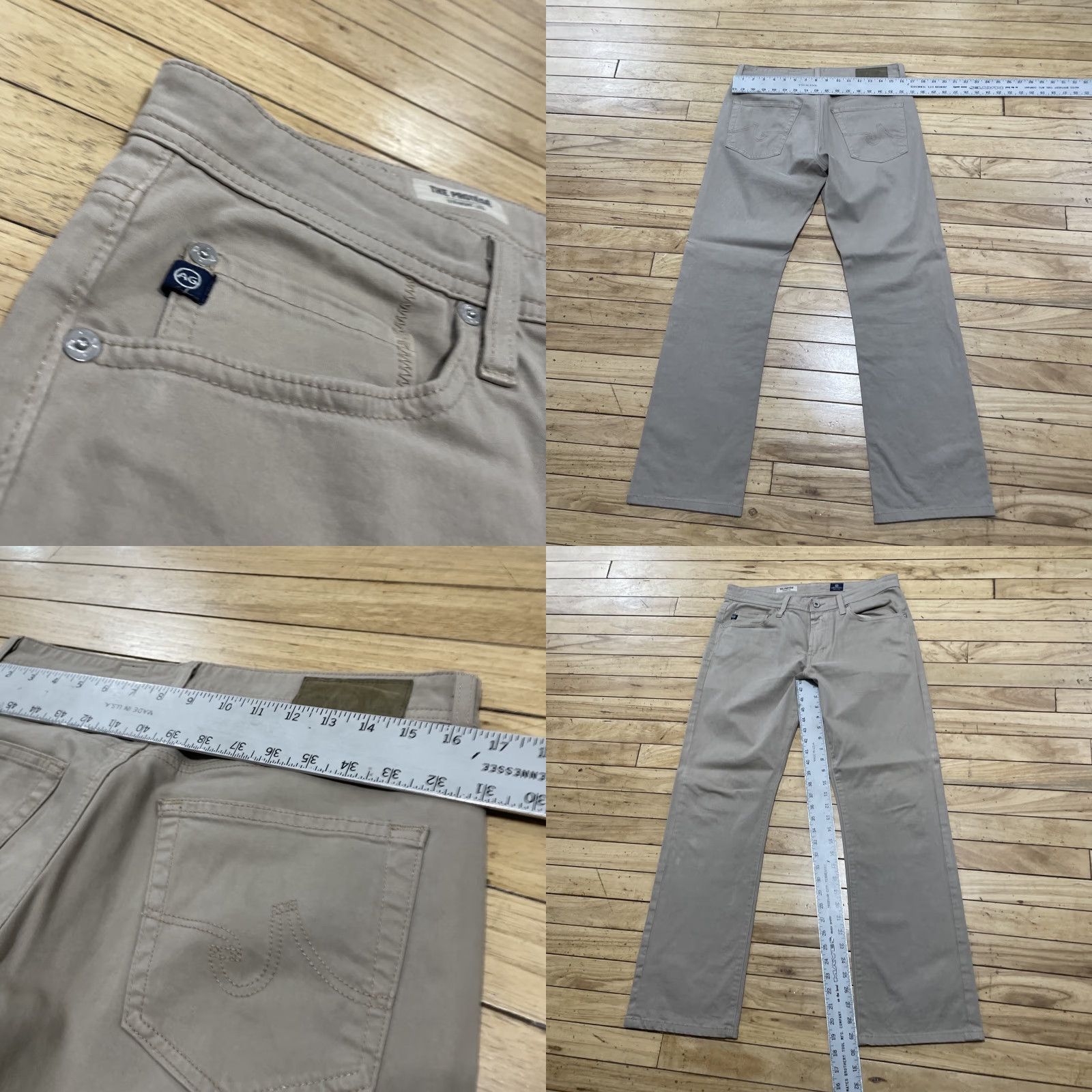 Vintage AG Adriano Goldschmied Pants Men 32x30 The Protege Relaxed Straight Leg Pant khaki Solid 5-Pocket Design Button Zip Stretch Casual Workwear 32 Mens Size US 32 / EU 48 - 8 Thumbnail